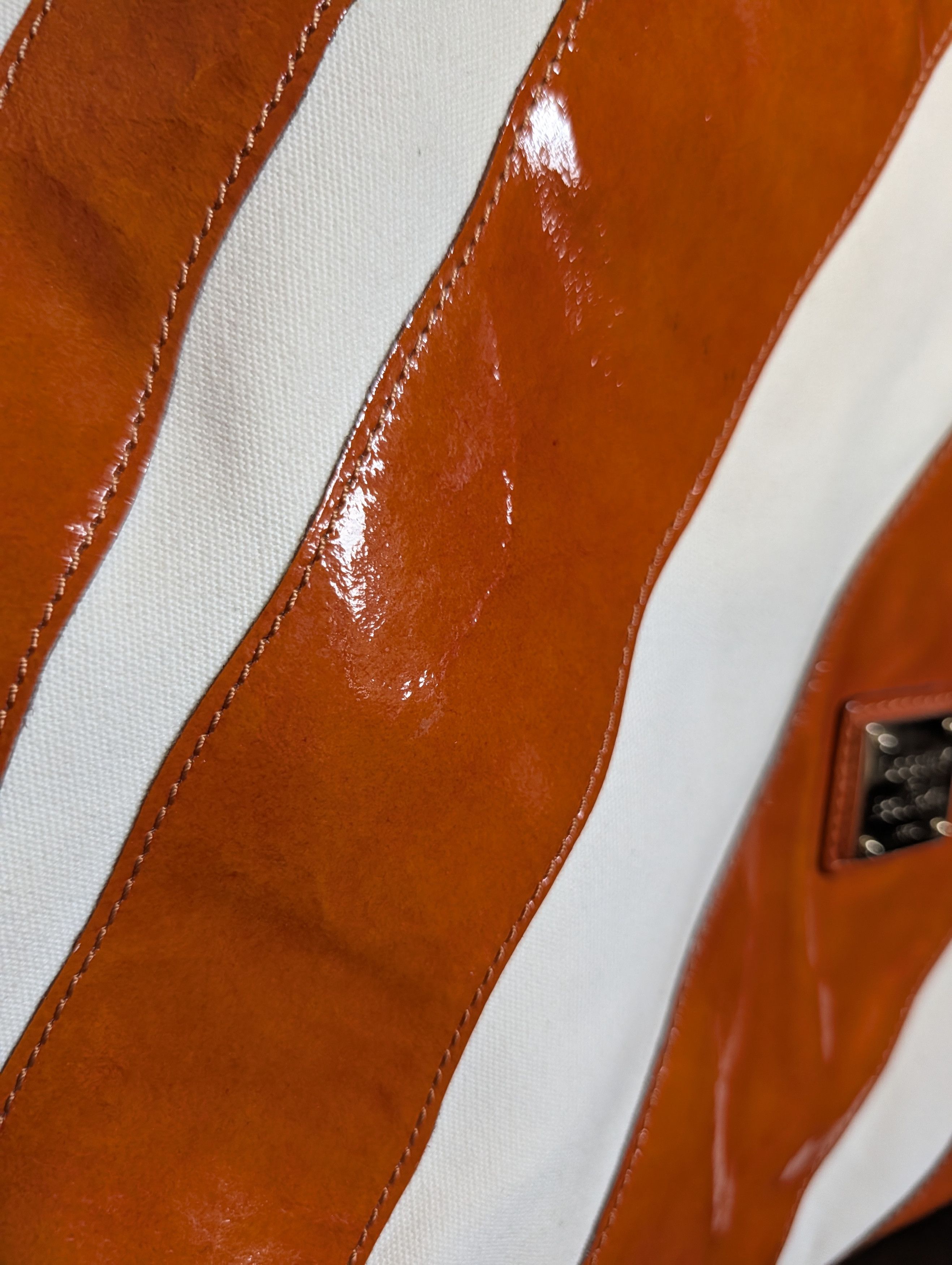Dooney & Bourke Orange patent / white canvas striped handbag large Size ONE SIZE - 3 Thumbnail