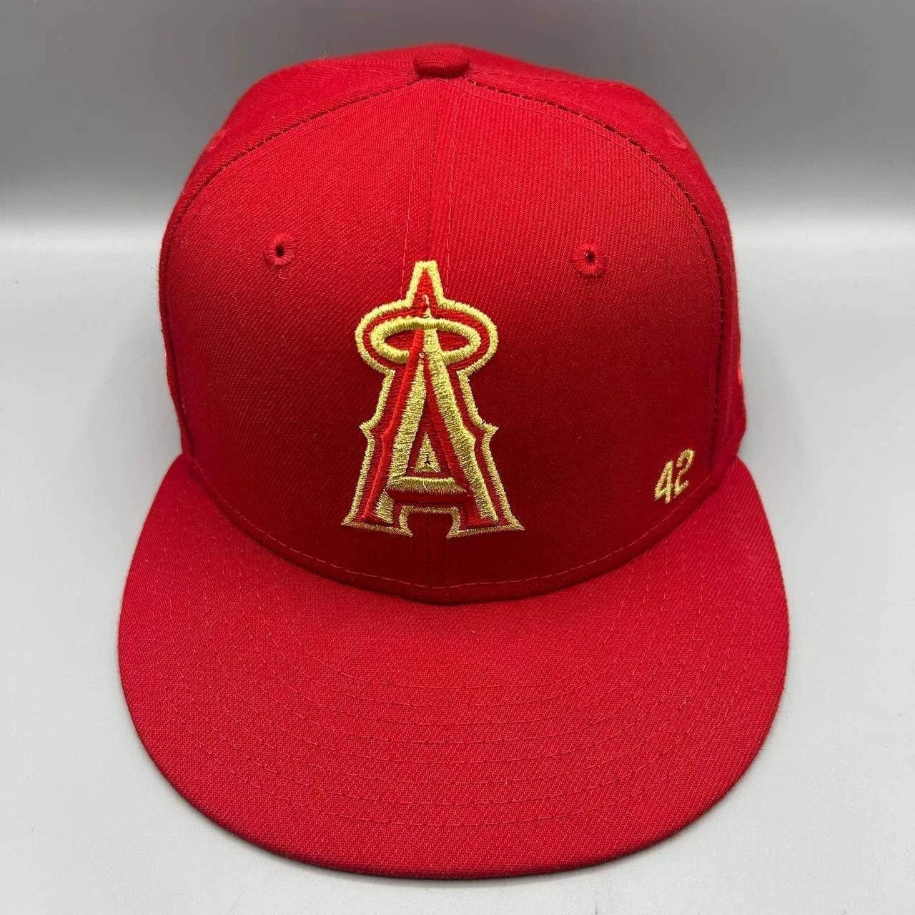 New Era Los Angeles LA Angels Hat Men 7 3/8 Red Yellow MLB Fitted Size ONE SIZE - 1 Thumbnail