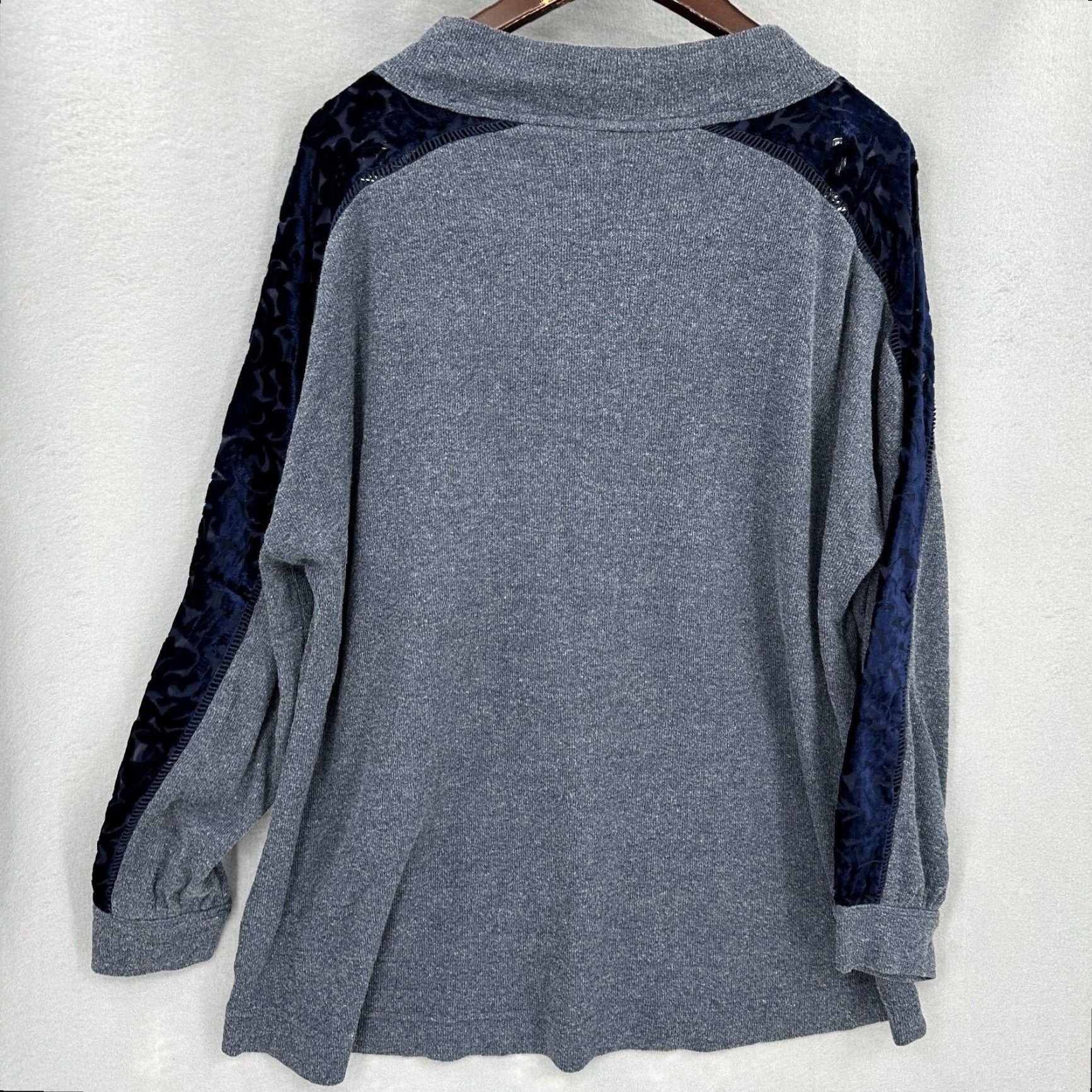 Soft Surroundings Soft Surroundings Plus 2XL Tunic Sweater Gray Ribbed Velvet Floral Long Sleeve Womens Boho Size XXL / US 16-18 / IT 52-54 - 3 Thumbnail