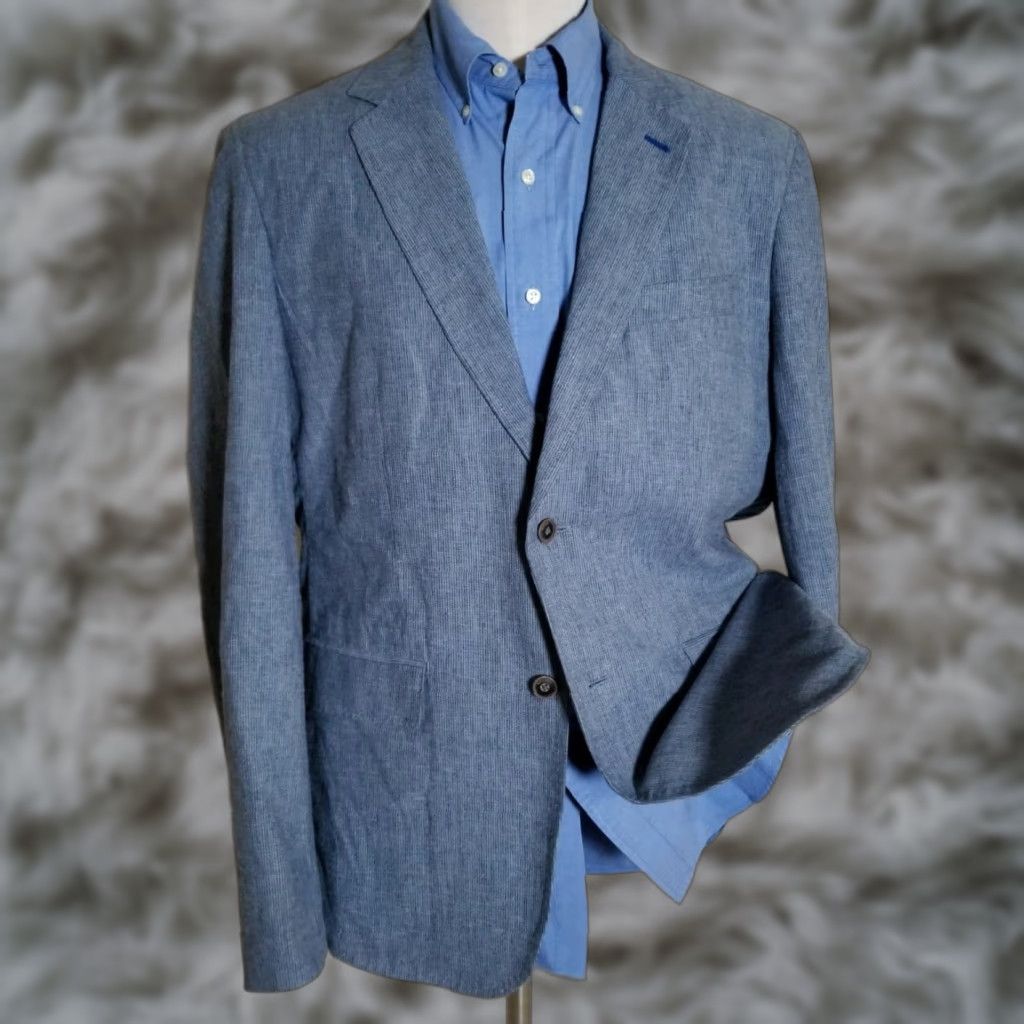 Vintage Mexx Sport Coat Shirt 42R Blue Linen Tweed Notch Lapel Single-Breasted Two-Button 4-Button Sleeve Vented Men Jacket Regular Size 42R (Blue) Size US XS / EU 42 / 0 - 1 Thumbnail