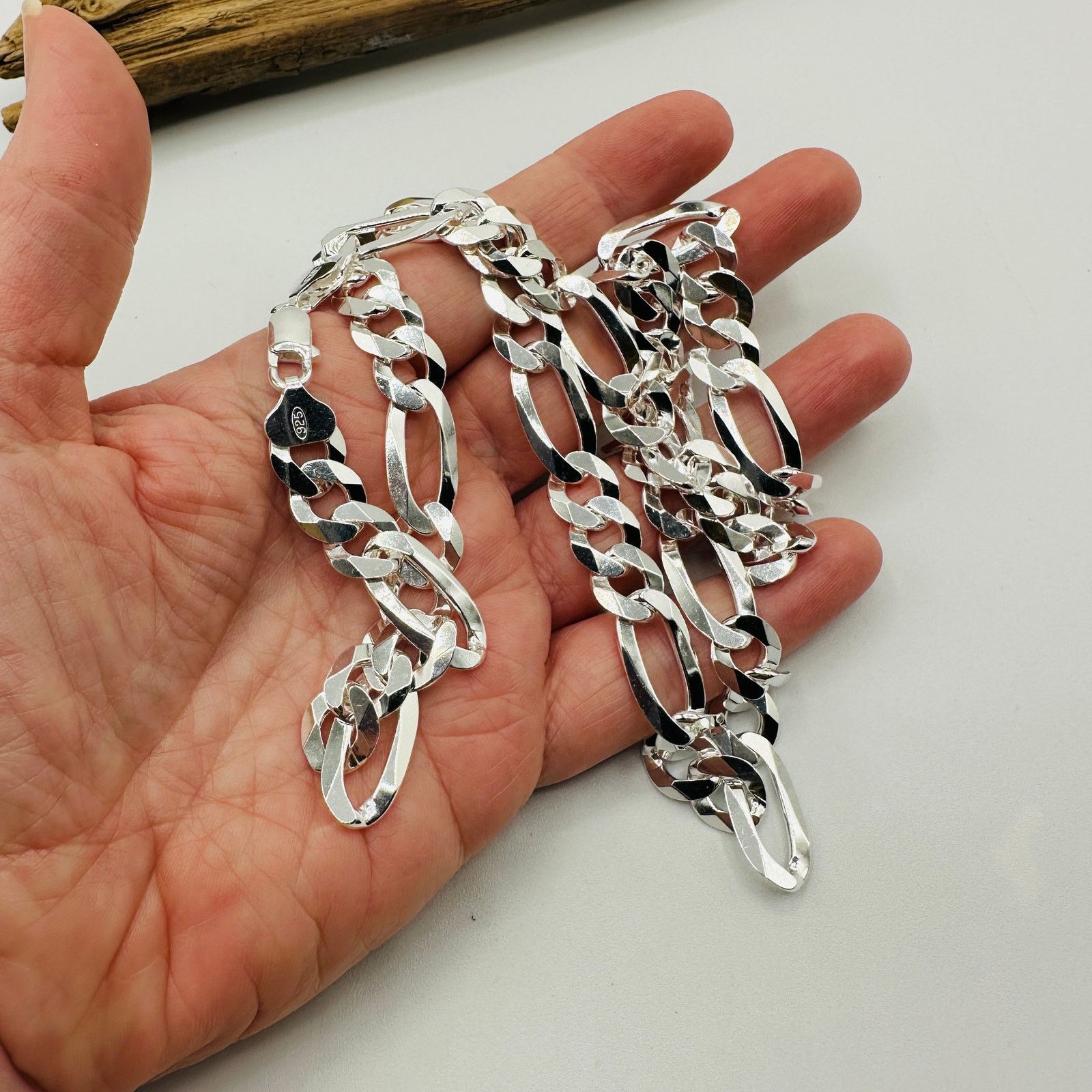 The Unbranded Brand Flat Figaro Sterling Silver Chain Size 28 - 4 Thumbnail