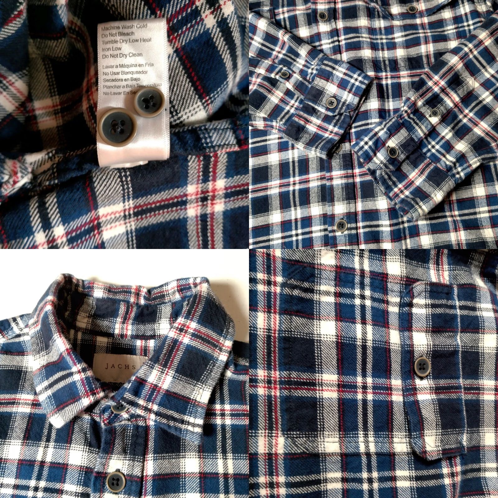 Vintage JACHS Flannel Shirt LT Large Tall Blue Plaid Heavyweight Cotton Tartan Workwear Button-Up Long Sleeve Casual Mens Size US L / EU 52-54 / 3 - 9 Thumbnail