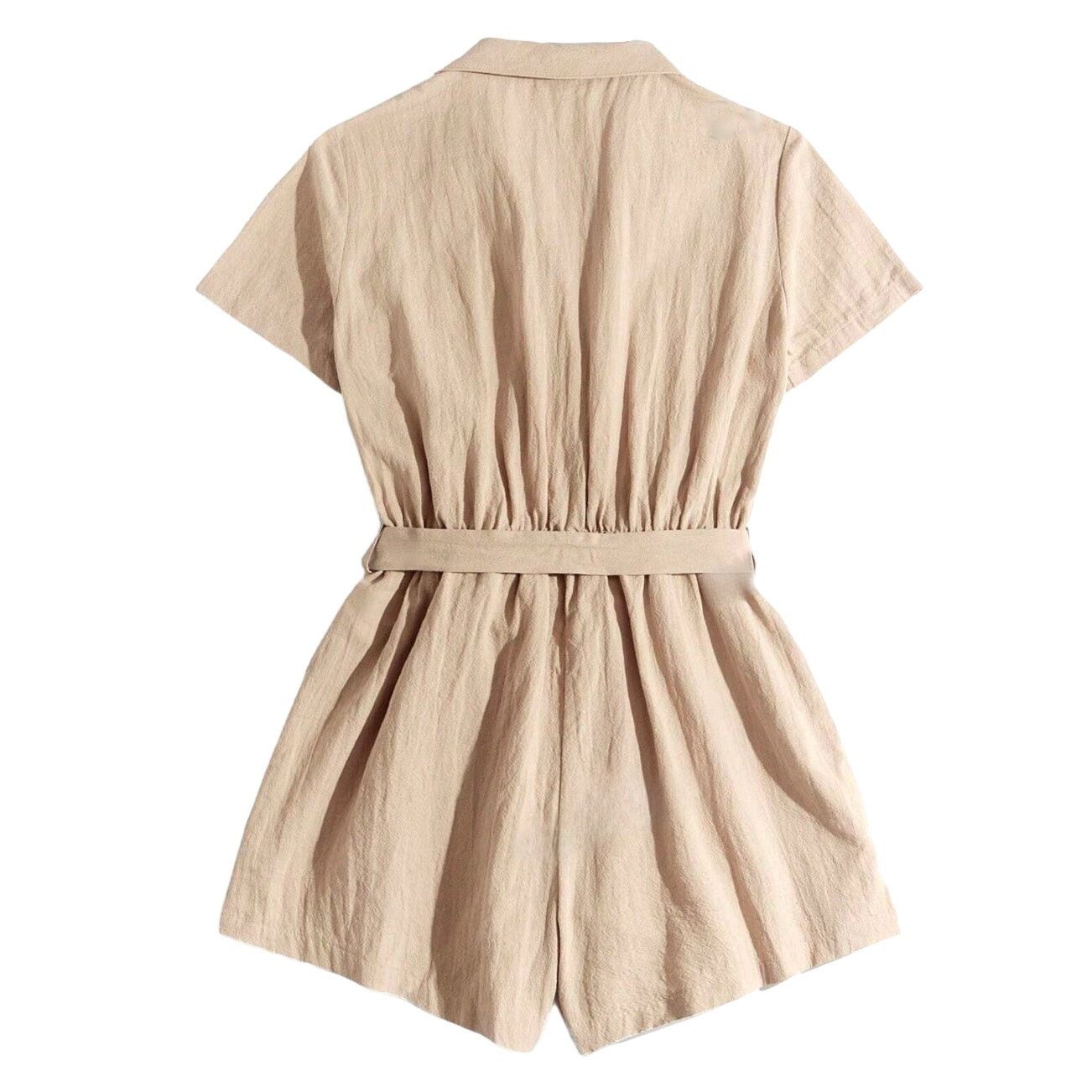 Shein Flap Pocket Belted Shirt Romper in Apricot, Size S Size 27" / US 4 / IT 40 - 2 Thumbnail