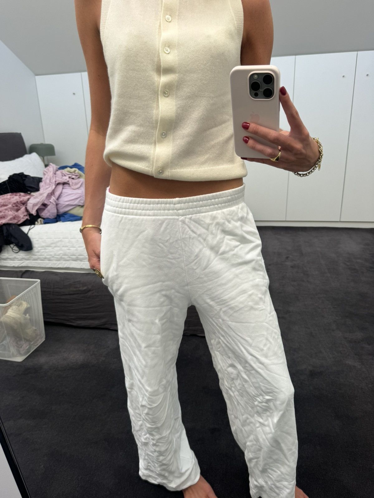 Bamford White fleece wide-leg track pants Size 26" / US 2 / IT 38 - 1 Thumbnail