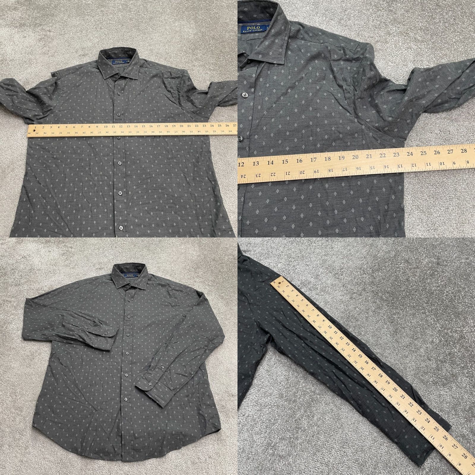 Polo Ralph Lauren Polo Ralph Lauren Button Down Shirt Mens Large Gray Diamond Print Long Sleeve Shirt Size US L / EU 52-54 / 3 - 8 Thumbnail