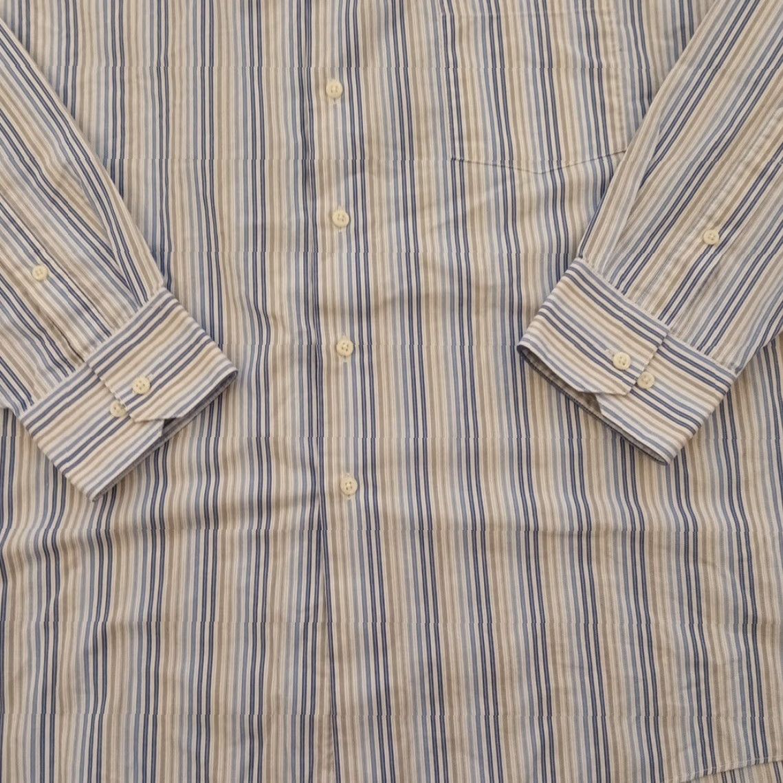 Arrow Arrow Shirt Mens 17.5 Blue Gray Striped Long Sleeve Button-Up Cotton Blend Collar Point Chest Pocket Regular Mens Size US XXL / EU 58 / 5 - 3 Thumbnail