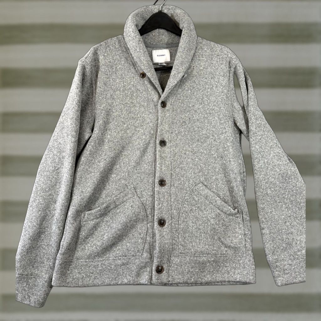 Old Navy VINTAGE Old Navy Cardigan Sweater Mens L Heather Gray Shawl Collar Button Front Thermal Size US L / EU 52-54 / 3 - 1 Thumbnail
