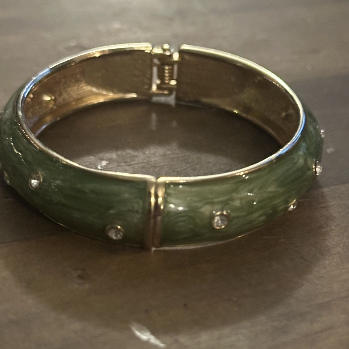 Other Olive green enamel rhinestone hinged bracelet Size ONE SIZE - 5 Thumbnail