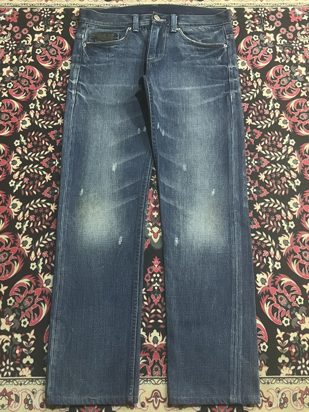 Armani Exchange Vintage Armani Exchange Blue Washed Fringe Straight Leg Jean Size US 31 - 1 Thumbnail