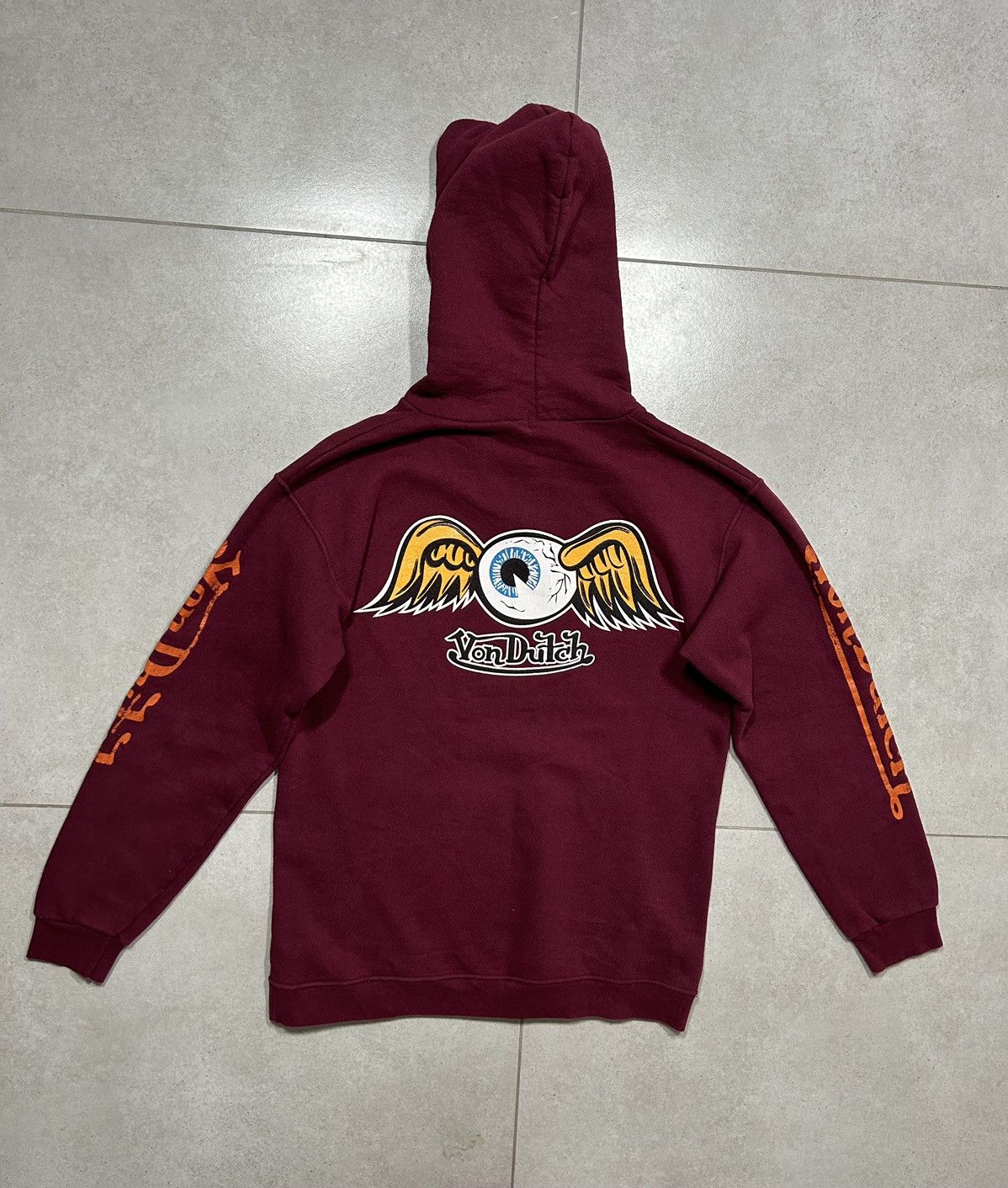 image of Von Dutch Eyeball Hoodie Burgundy 00S Y2K, Men's (Size Small)