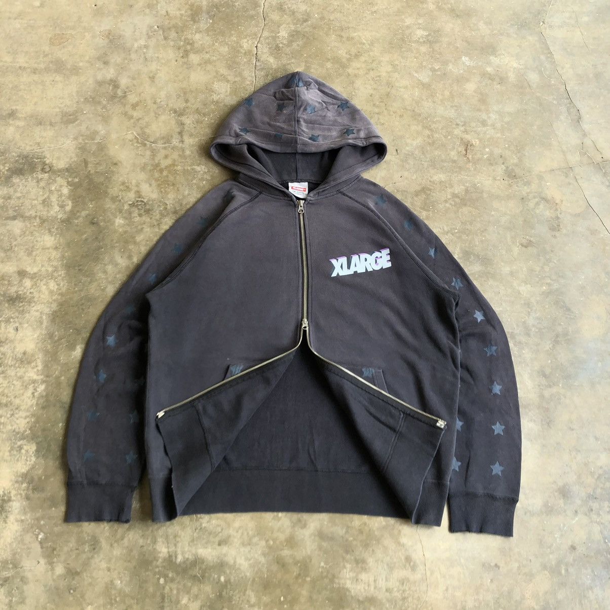 Japanese Brand Vintage Trashed Xlarge Stars Logo Ziphoodie Y2k Black Size US XL / EU 56 / 4 - 8 Thumbnail