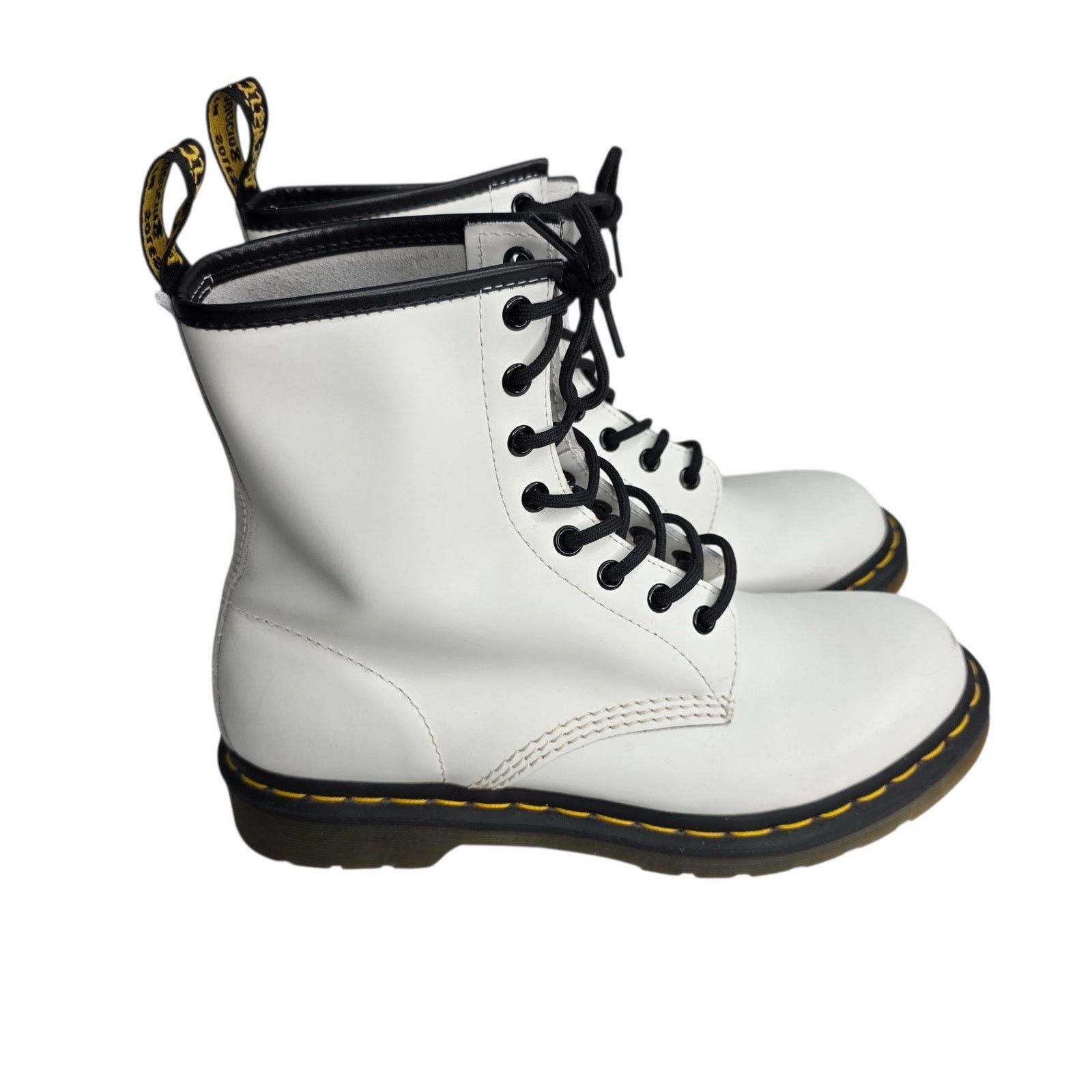 Dr. Martens Dr Martens Women's White Smooth Leather Combat Lace Up Boots Size US 9 / IT 39 - 1 Thumbnail