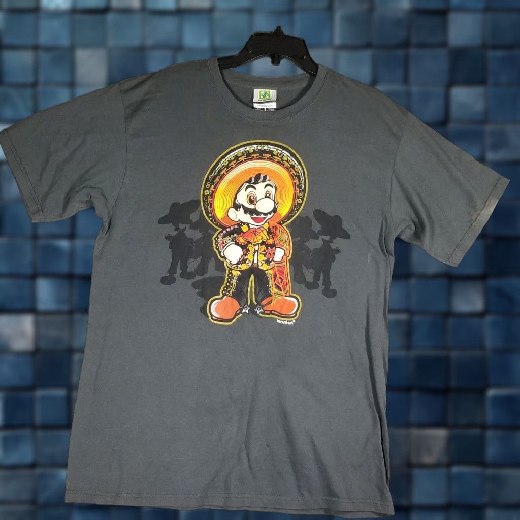 Vintage Karani Art Super Mario Bros. Parody T-Shirt Men Large Charcoal Grey Logo Print 90s Mario Fans Mens Size US L / EU 52-54 / 3 - 1 Thumbnail