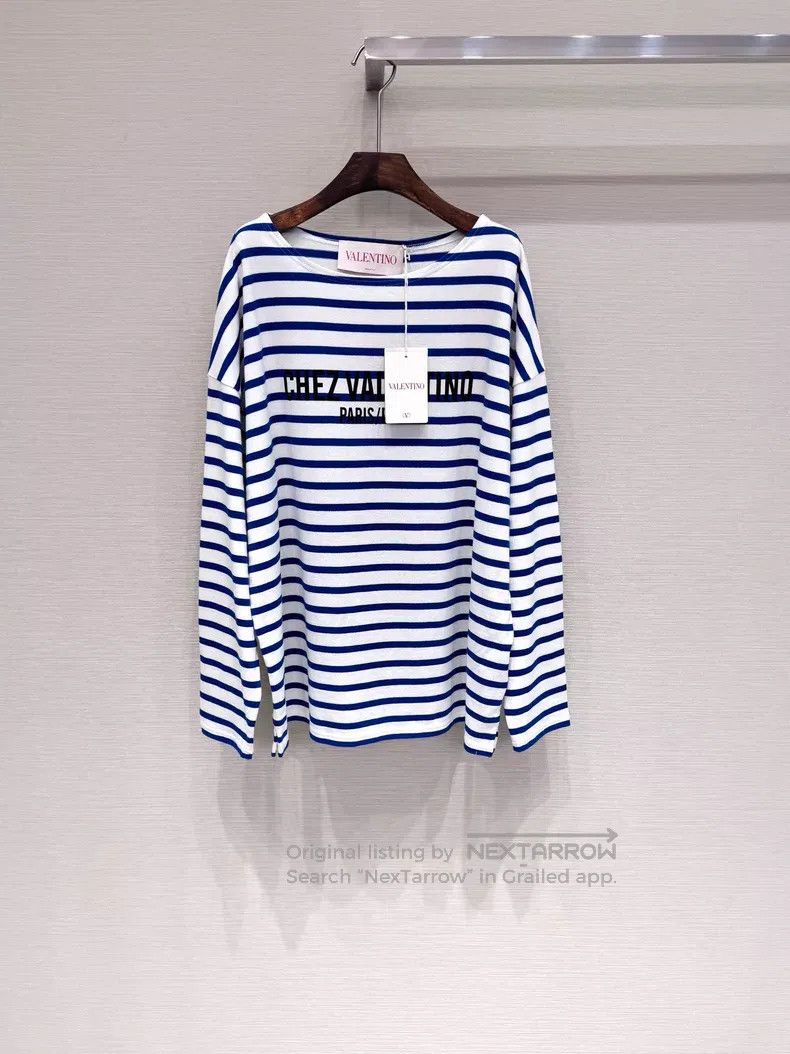 Valentino Valentino Blue and white striped long sleeves Size L / US 10 / IT 46 - 1 Thumbnail