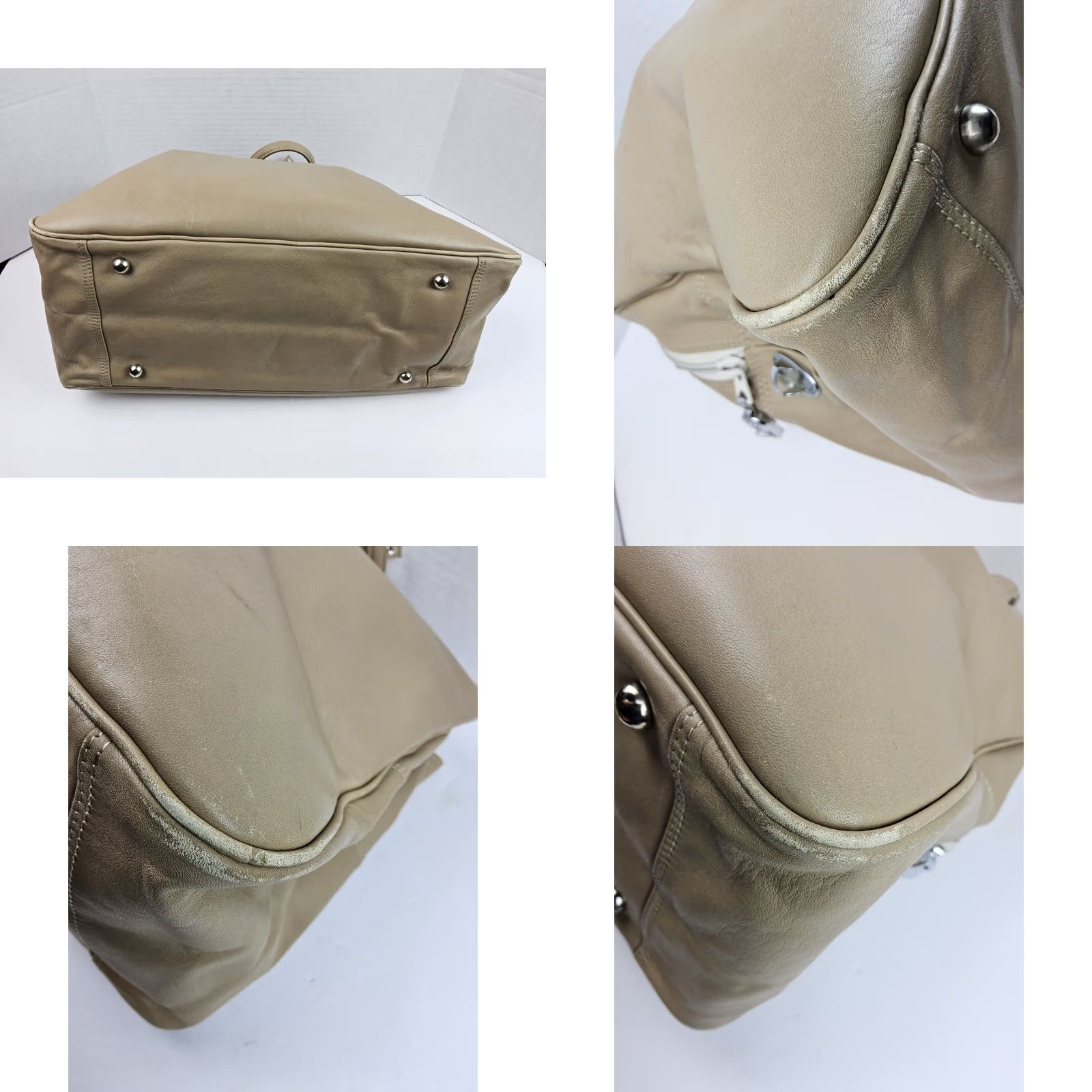 Vintage VINTAGE Leather Duffle Bag Women's Travel Purse Satchel with Key Beige Size ONE SIZE - 8 Thumbnail
