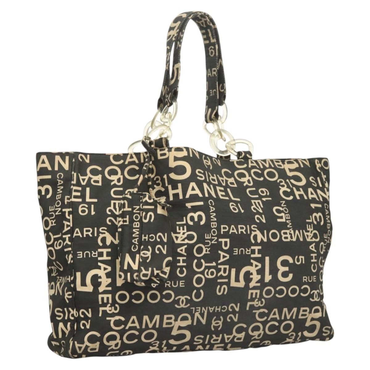 Chanel Bysy Line Tote Bag Canvas Black Cc Auth 123762, Women's