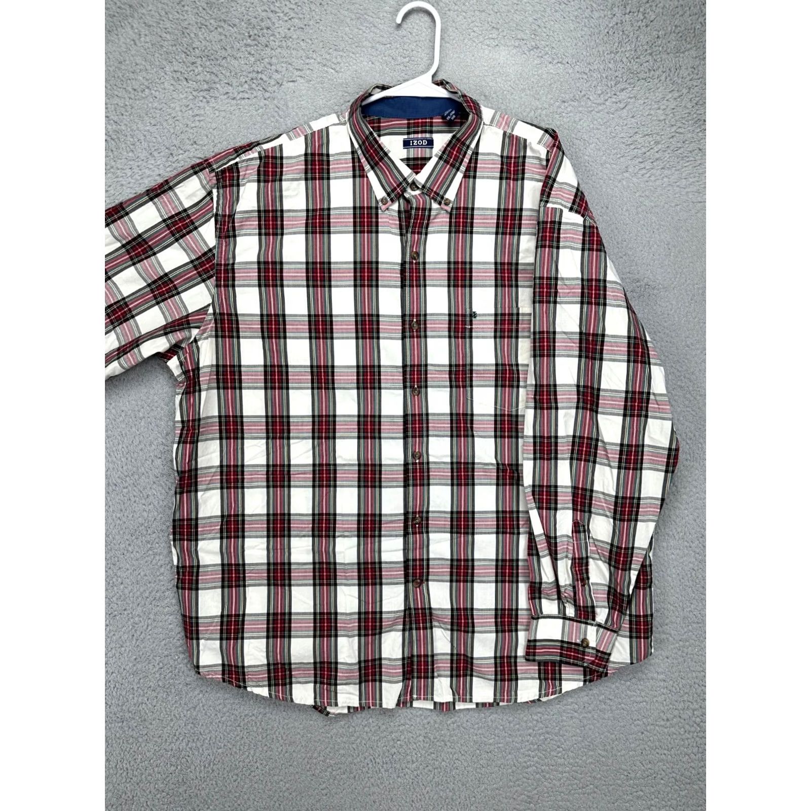 Izod IZOD Shirt Mens 2XL White Red Plaid Cotton Button-Down Long Sleeve Pocket Shirt Size US XXL / EU 58 / 5 - 4 Thumbnail