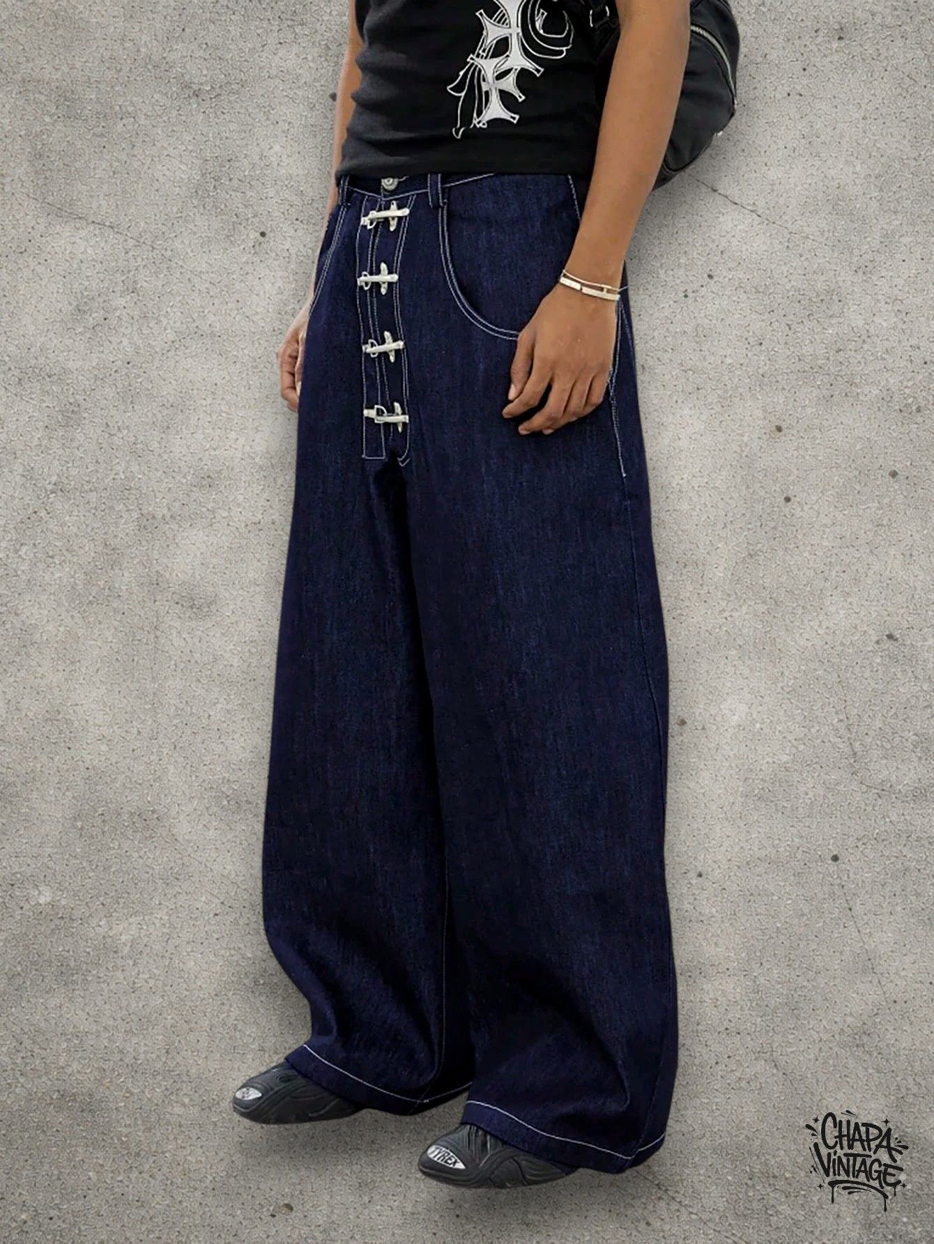 Vintage Wide dark blue jeans Size US 34 / EU 50 - 1 Thumbnail