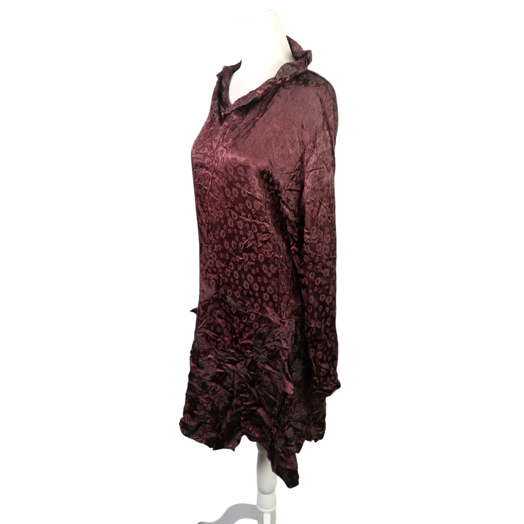 Vintage VINTAGE 90s MSAS Satin Floral Long Sleeve Mini Dress S Brown Women's Dress Size S / US 4 / IT 40 - 3 Thumbnail