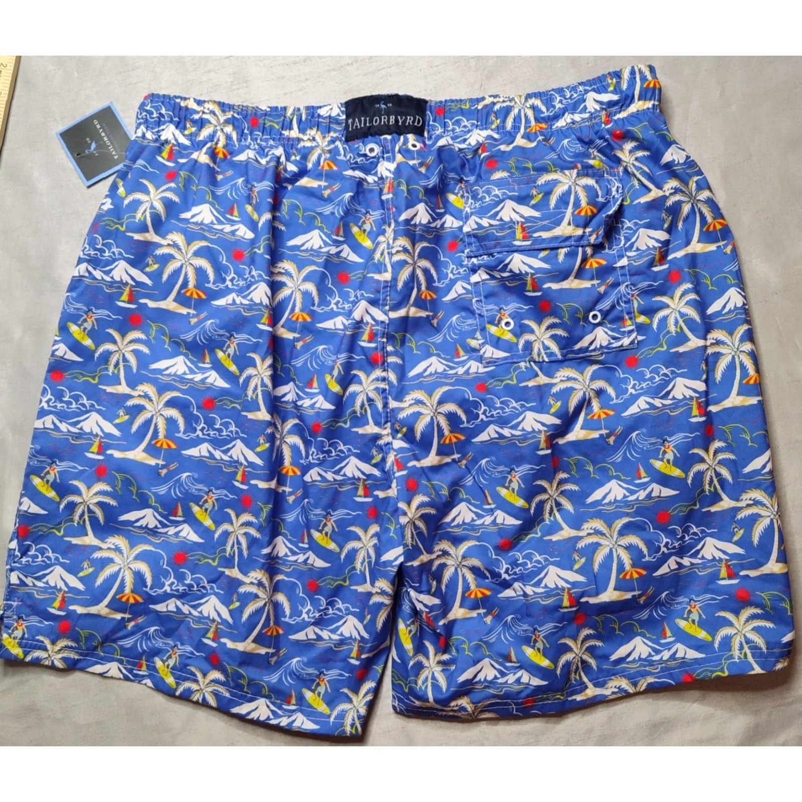Tailorbyrd TAILORBYRD Men Large Blue Hawaiian Surfer Print 7" Swim Shorts Lined NEW Size US 33 - 4 Thumbnail