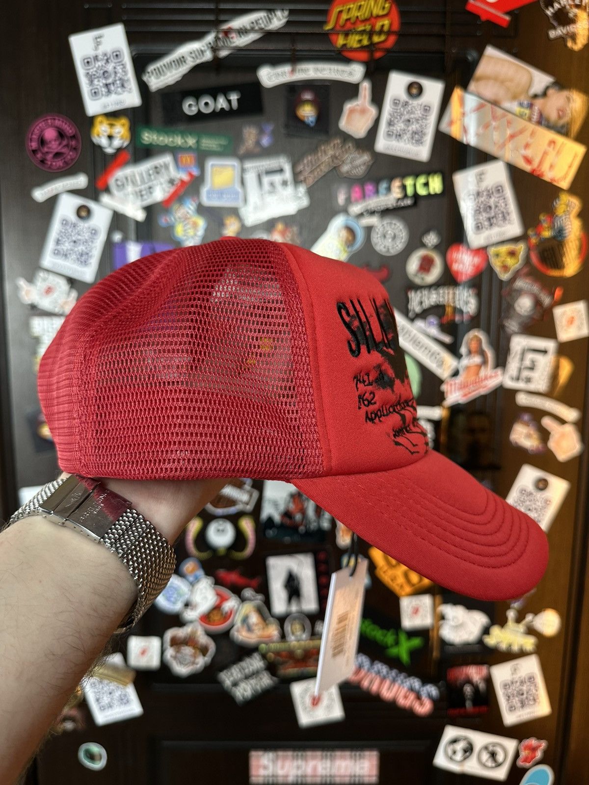 Sp5der × Young Thug Spider Worldwide Silk Web Bank Red Trucker Cap Size ONE SIZE - 3 Thumbnail