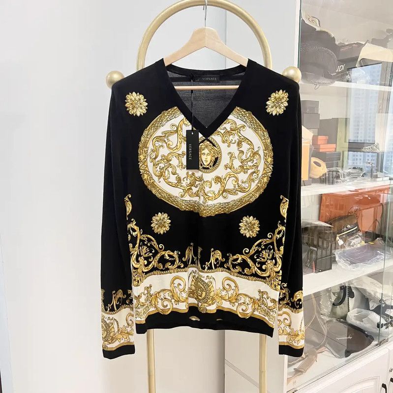 Versace Versace Black Wool Blend Long Sleeve Sweater 0089 Size US L / EU 52-54 / 3 - 1 Thumbnail