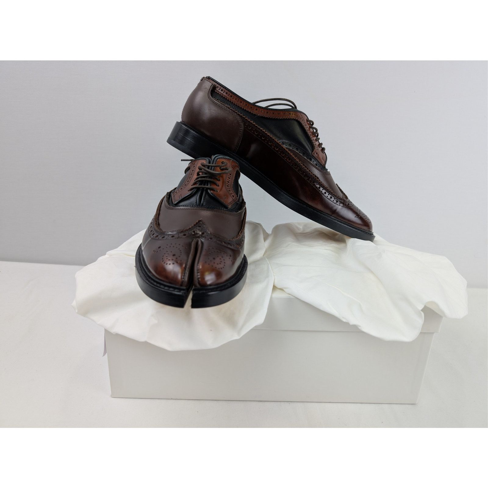 Maison Margiela o1rshd1 Tabi Leather Shoes Boots in Dark Brown Size US 12 / EU 45 - 16 Thumbnail