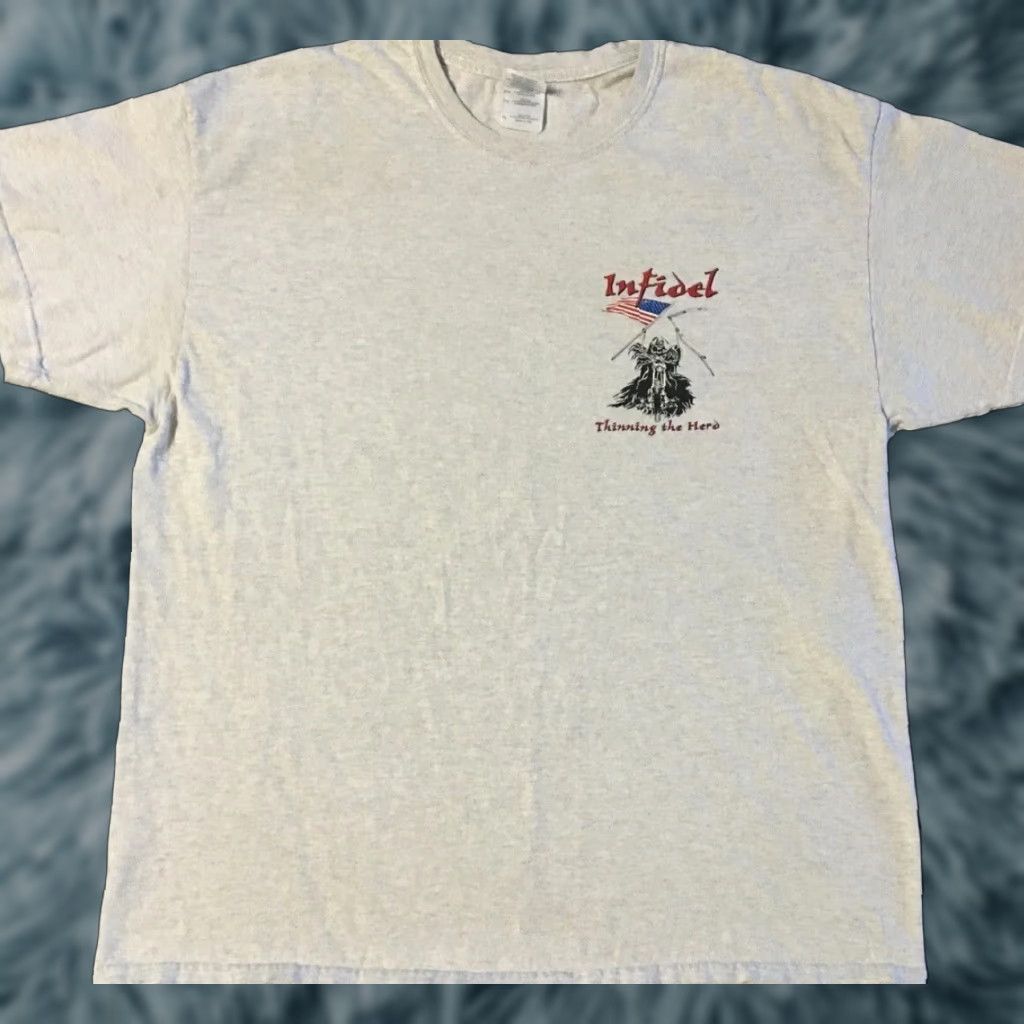 Vintage Vtg Infidel Thinning The Herd Skull Shirt XL Army Biker Grunge Punk 90s Size US XL / EU 56 / 4 - 1 Thumbnail