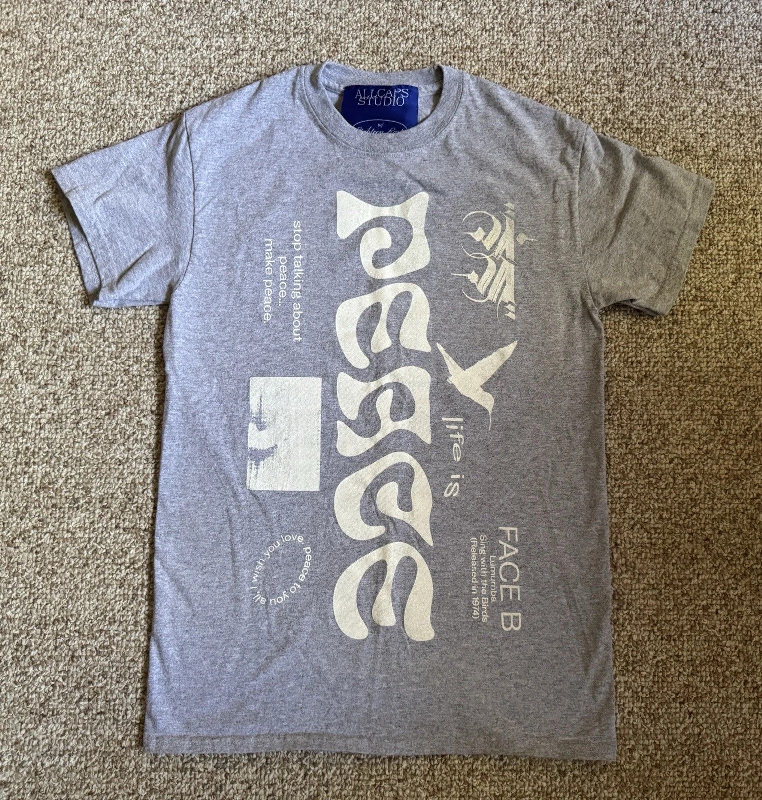 18 East × ALL CAPS STUDIO “Tangible Object” Peace & Love Gray Shirt (Small) Size US S / EU 44-46 / 1 - 1 Thumbnail