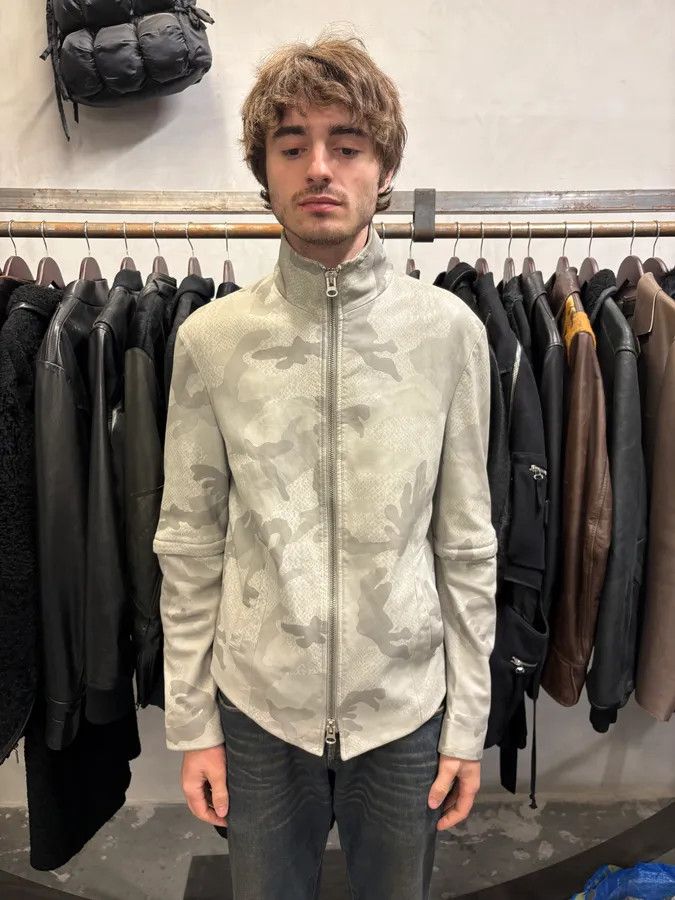 Emporio Armani × Vintage SS2011 Emporio Armani Grey Camo Leather Jacket Size US M / EU 48-50 / 2 - 2 Thumbnail
