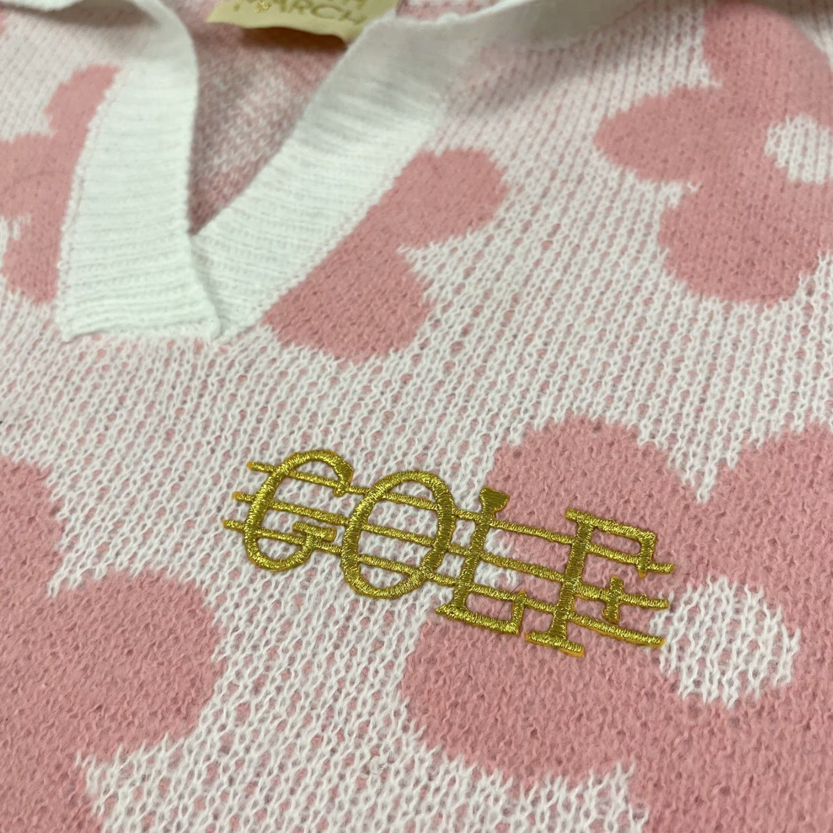 Vintage Judith March Sweater Polo Womens Medium Golf Pink White Floral Knit Preppy Shirt Size M / US 6-8 / IT 42-44 - 2 Thumbnail