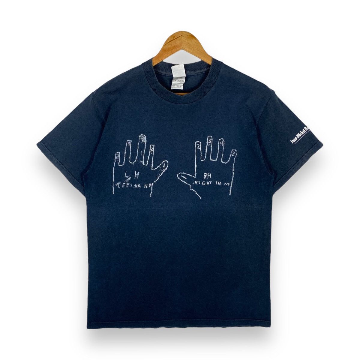 image of Vintage Jean-Michel Basquiat Left Hand Right Hand Art Tee in Navy, Men's (Size Medium)