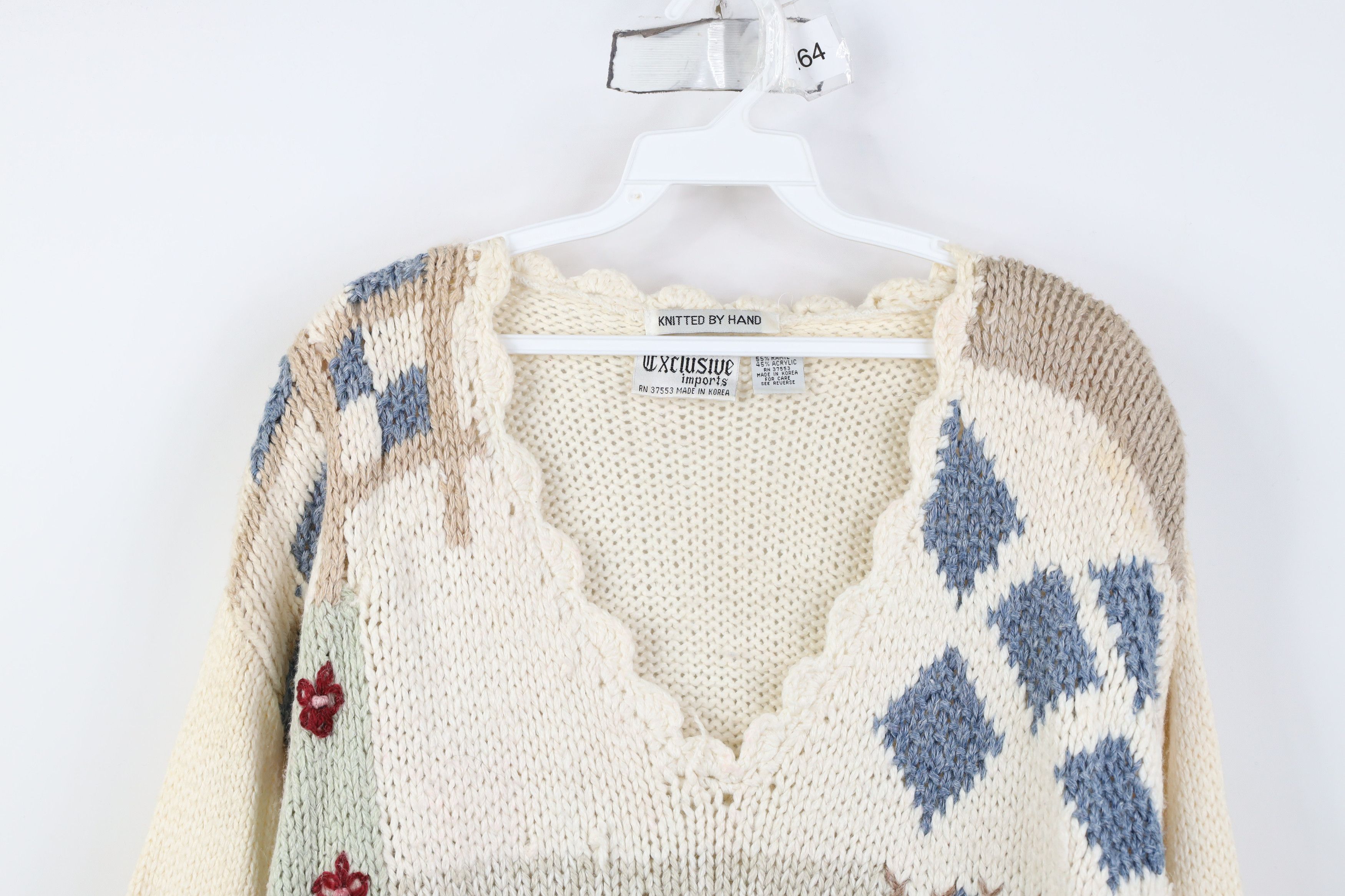 Vintage Vintage 90s Streetwear Hand Embroidered Flower Knit Sweater Size S / US 4 / IT 40 - 2 Thumbnail