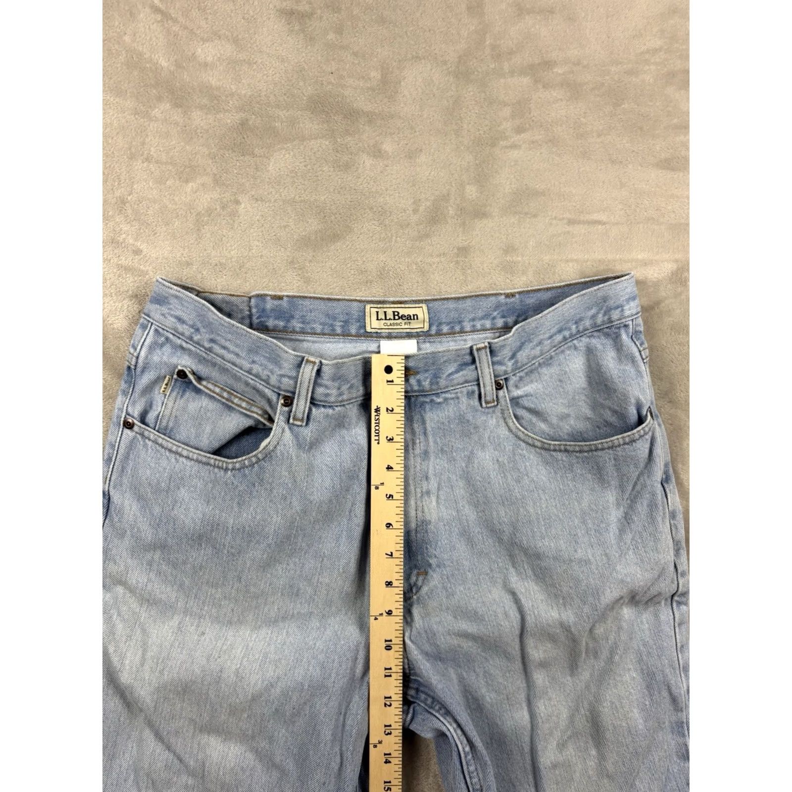 Denime LL Bean Jeans Mens Classic Fit Straight Leg Light Wash Denim 37x32 Blue Cotton Denim Regular Inseam 32 Mens Jeans Size US 37 - 6 Thumbnail