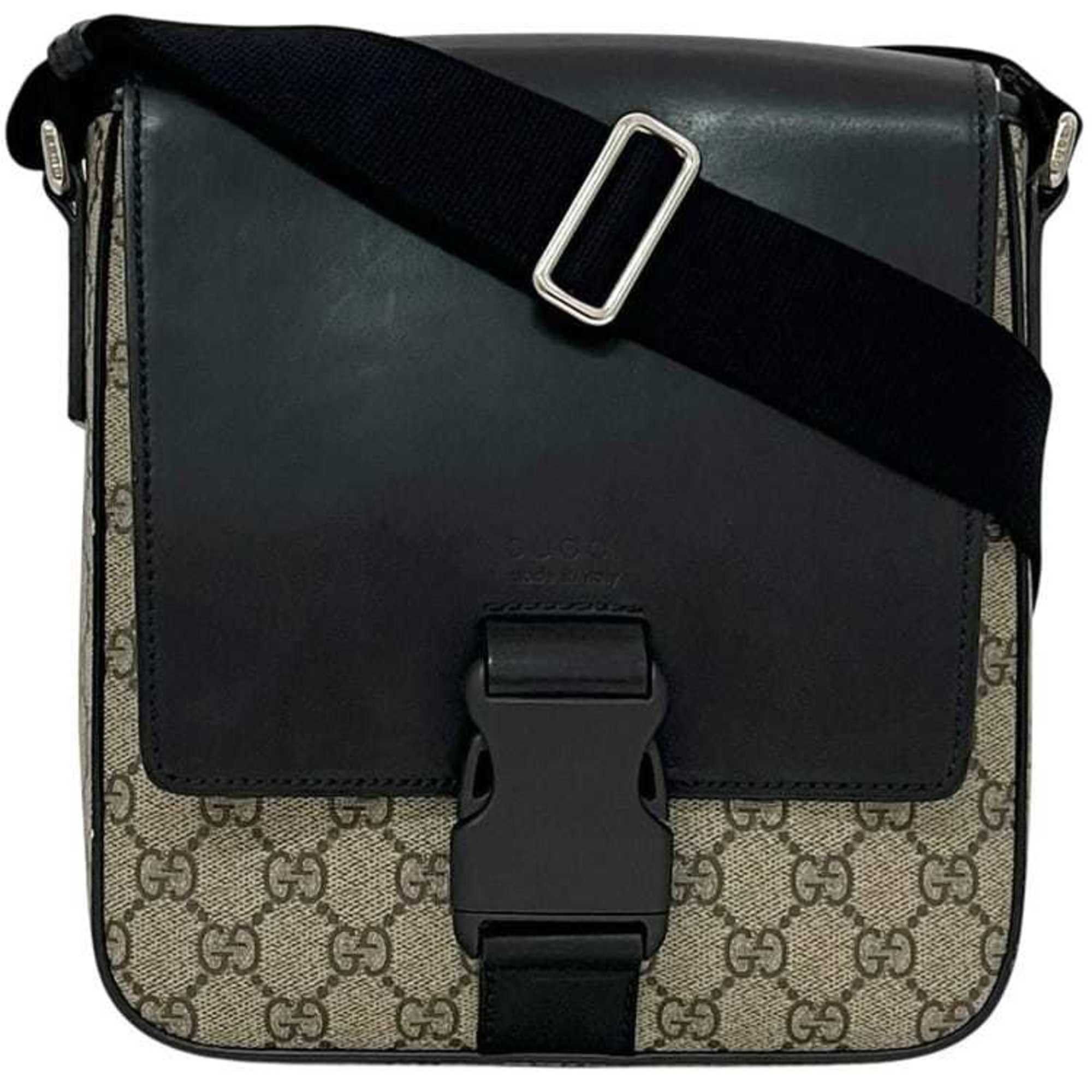 Gucci Gucci Shoulder Bag ec-25017 Black Beige GG Supreme 473877 Canvas Leather 213048 GUCCI Flap Men's Crossbody for Men and Women Size ONE SIZE - 1 Thumbnail