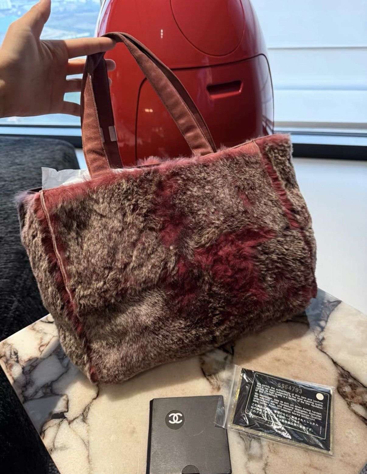 Chanel Chanel Raspberry Red Rabbit Fur Tote Shoulder Bag J36 Size ONE SIZE - 2 Thumbnail