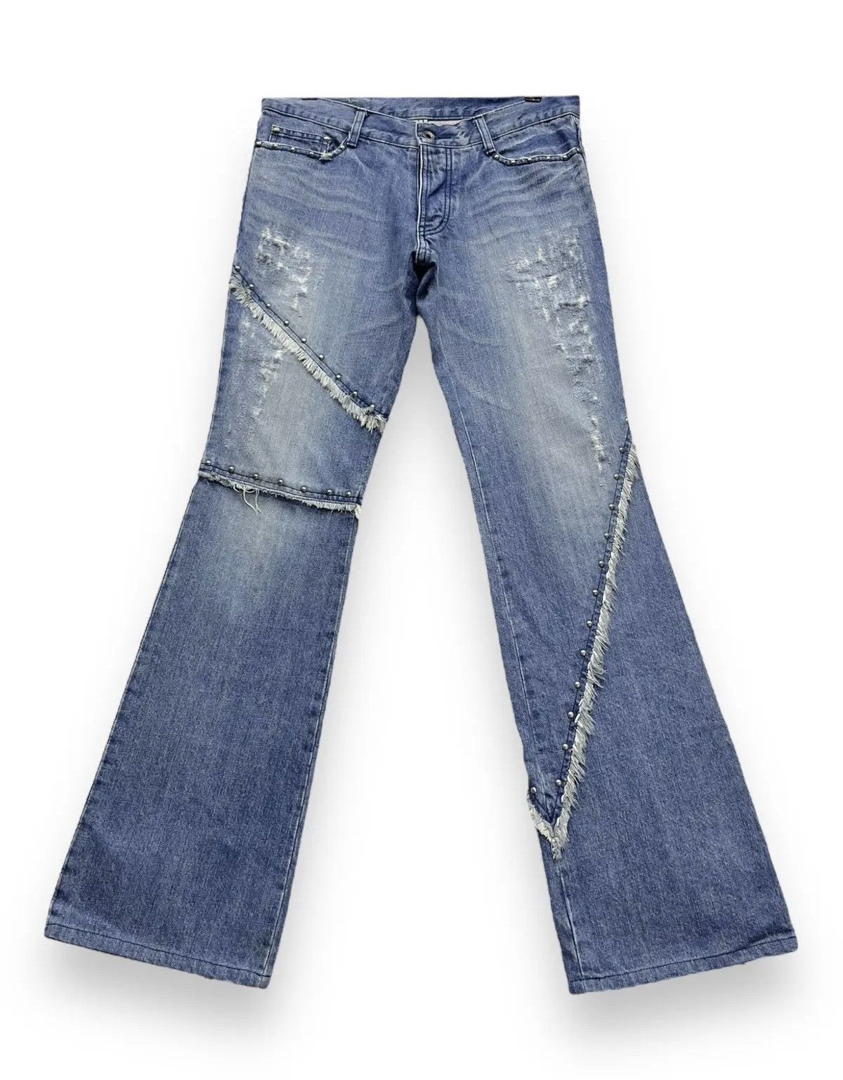 5351 POUR LES HOMMES × ABAHOUSE × Designer STEALS💥VINTAGE 5351 HOMMES Distressed Spliced Studded Flare Size US 31 - 2 Thumbnail