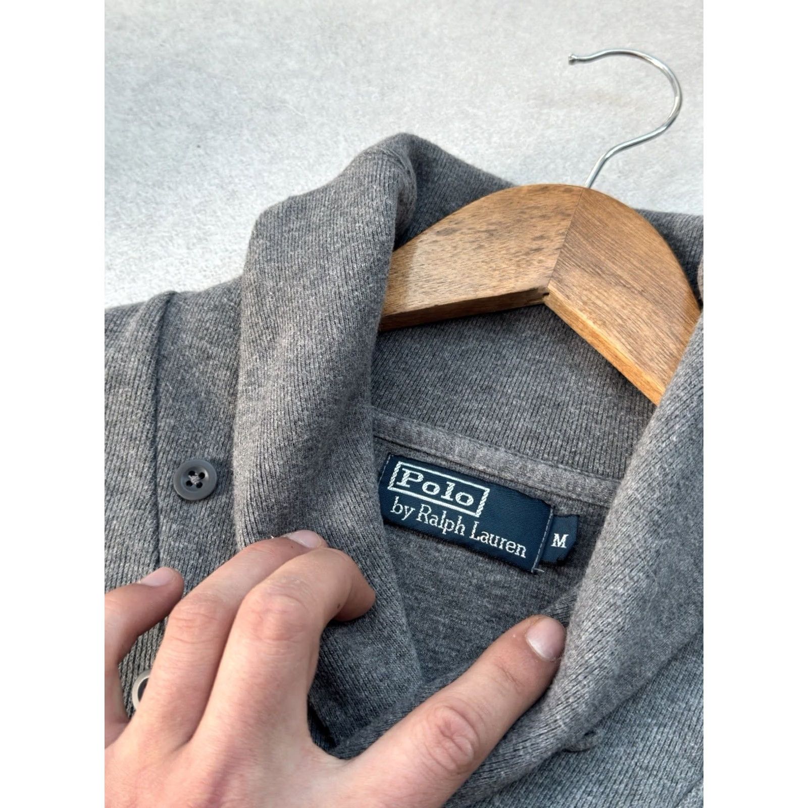 Polo Ralph Lauren VINTAGE Polo Ralph Lauren Shawl Collar Gray Cotton Sweater M Men Pullover Size US M / EU 48-50 / 2 - 4 Thumbnail
