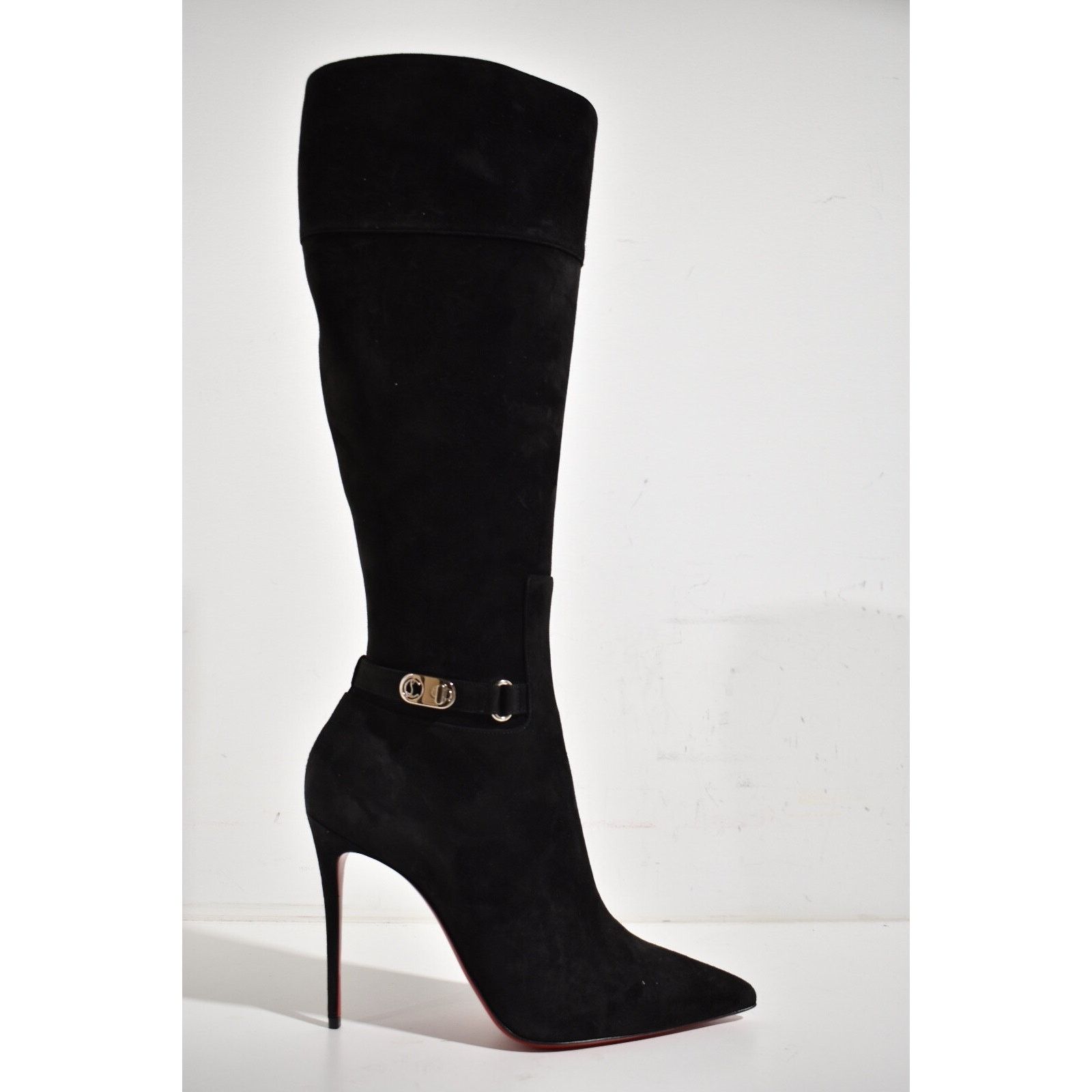 Christian Louboutin Christian Louboutin Lock Kate Botta 100 Black Suede Knee Size US 10.5 / IT 40.5 - 2 Thumbnail