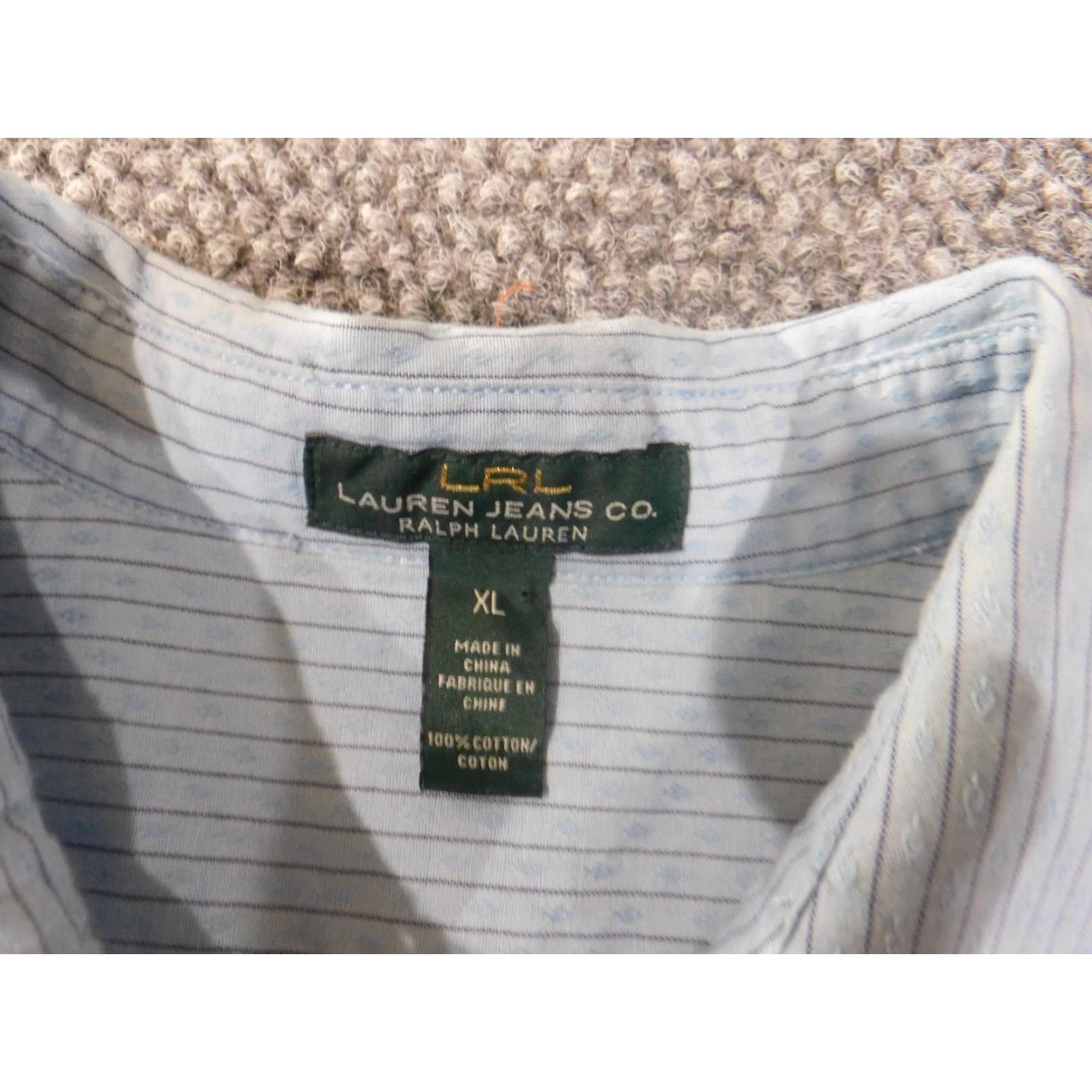 Ralph Lauren Lauren Ralph Lauren Shirt Mens XL blue striped geometric Button-Up Collar-Down Casual Knit Cotton | Button Size US XL / EU 56 / 4 - 5 Thumbnail