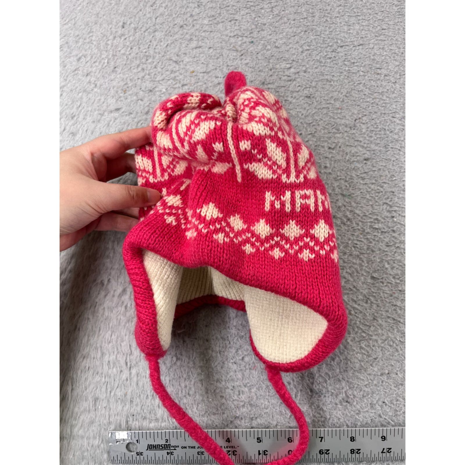 Pinko Smiley Beanie Adult One Size Pink Knit Wool Fair Isle Tassel Ear Flap Ski Hat/Cap Mens Womens Size ONE SIZE - 3 Thumbnail
