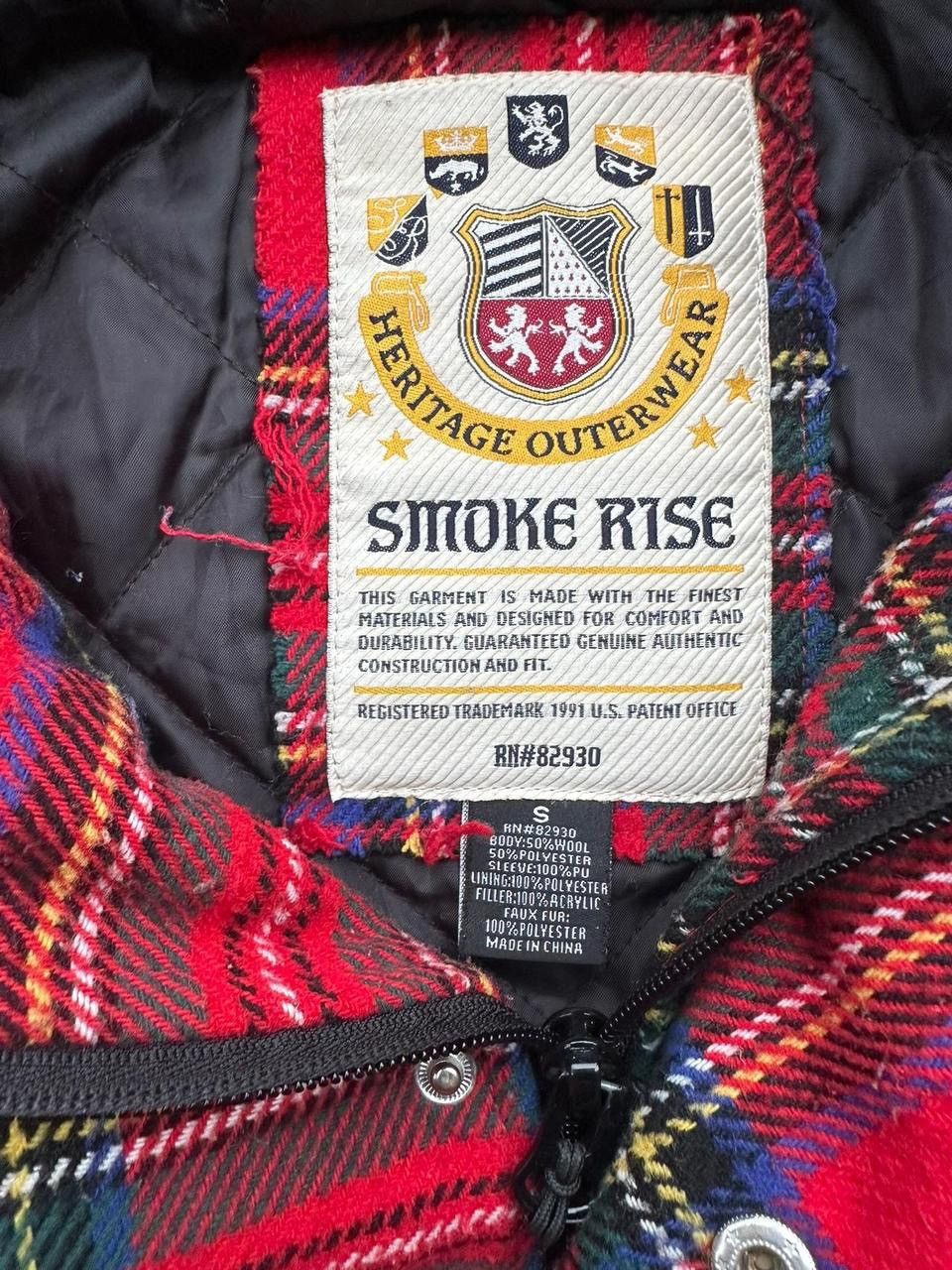 Smoke Rise Red plaid varsity jacket with fur hood and leather sleeves. Size S / US 4 / IT 40 - 7 Thumbnail