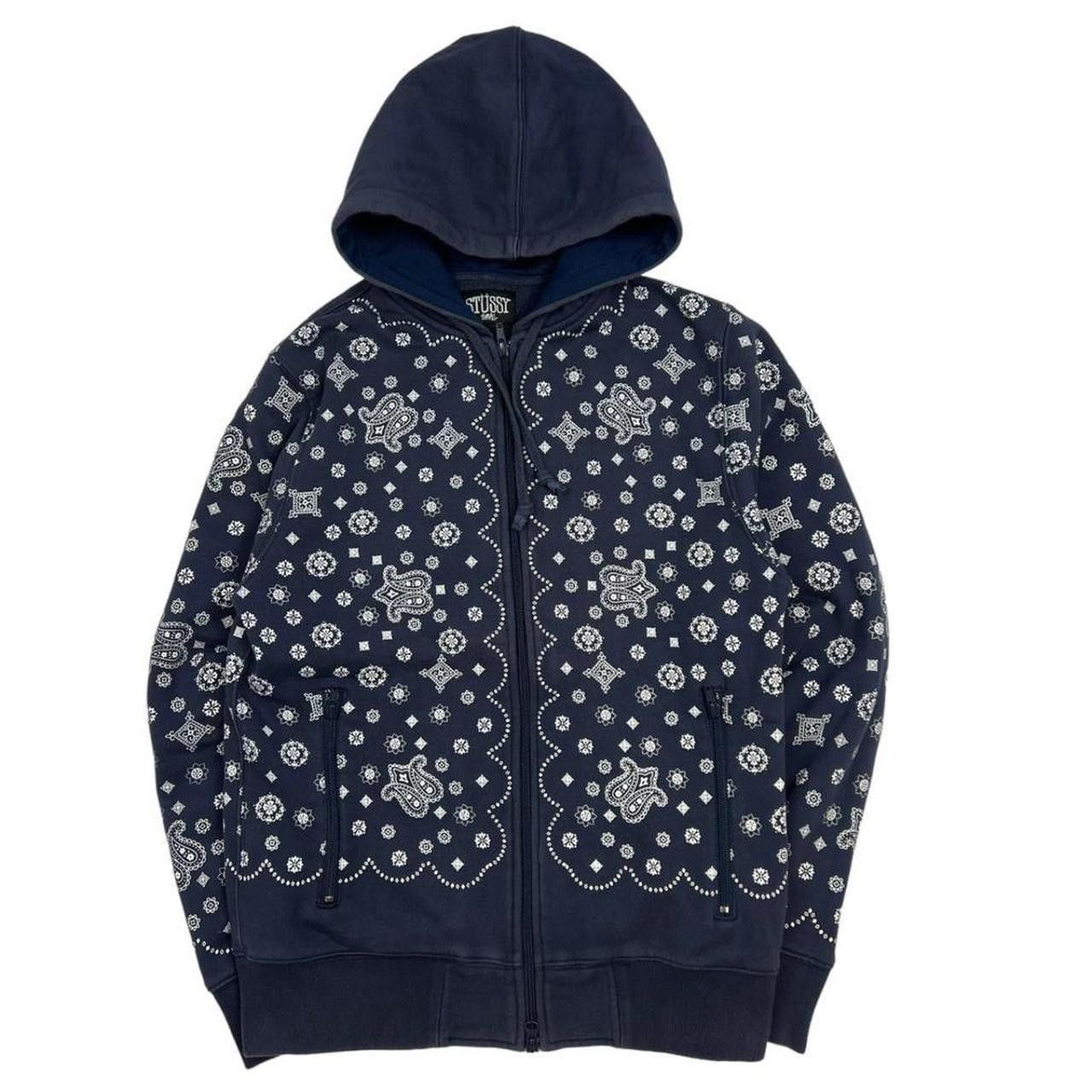 Vintage Stussy Paisley Print Zip Up Hoodie - Small