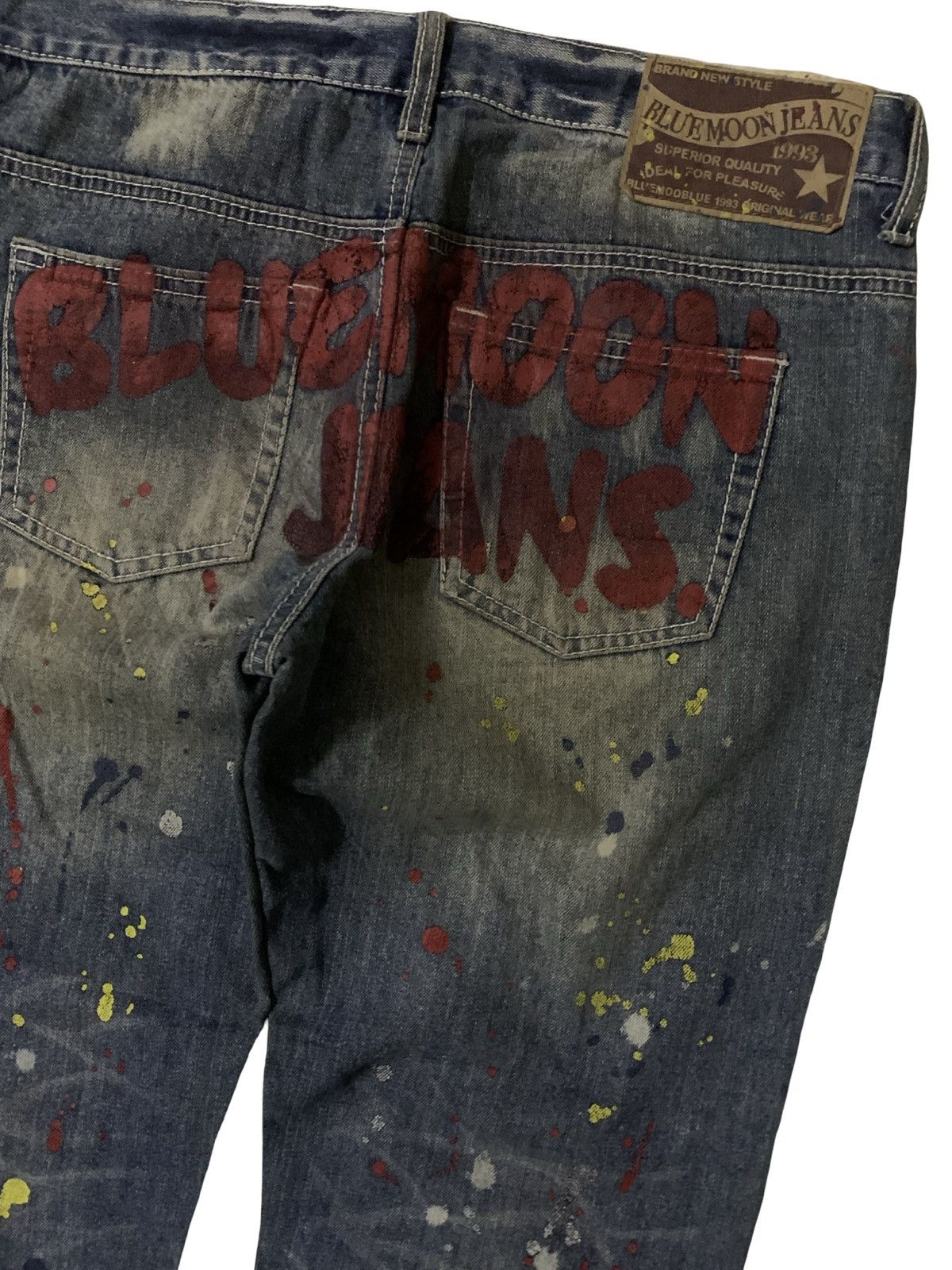 Hysteric Glamour 💥Blue Moon Blue Paint Splatter Designs Denim Size 33" - 5 Thumbnail