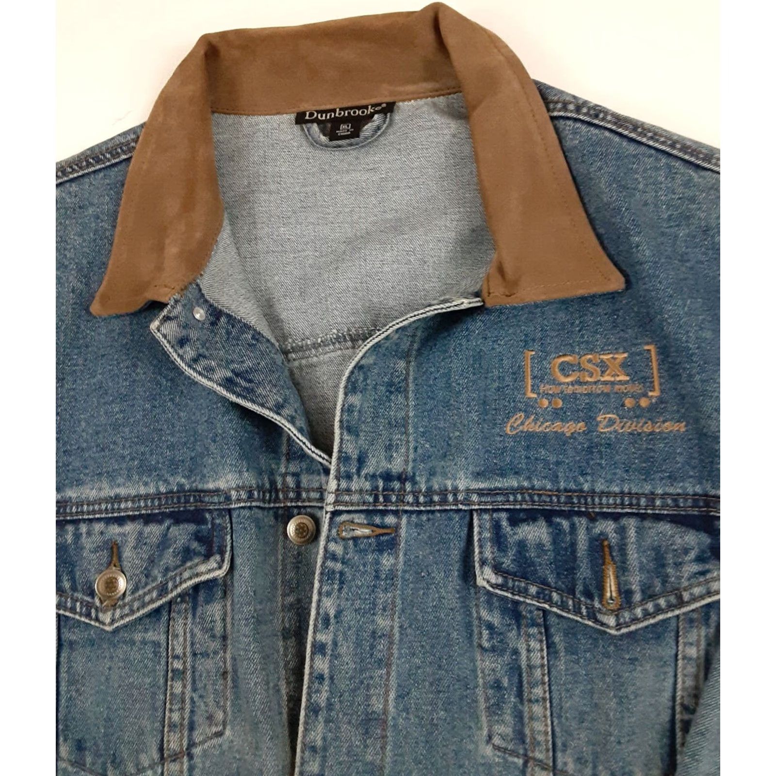 Dunbrooke VINTAGE Dunbrooke Rail 600 Days Injury Free Blue Jeans Jacket XL Blue Denim Bomber Jacket Mens Leather Suede Collar, All Seasons, Chicago Division Size US 36 / EU 52 - 5 Thumbnail