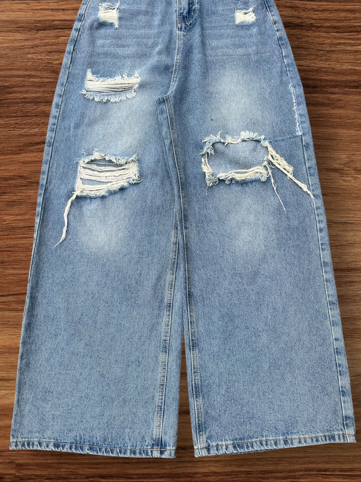 Japanese Brand Vintage Japanese Brand Blue Washed Wide Leg Distressed Jeans Size US 28 / EU 44 - 5 Thumbnail