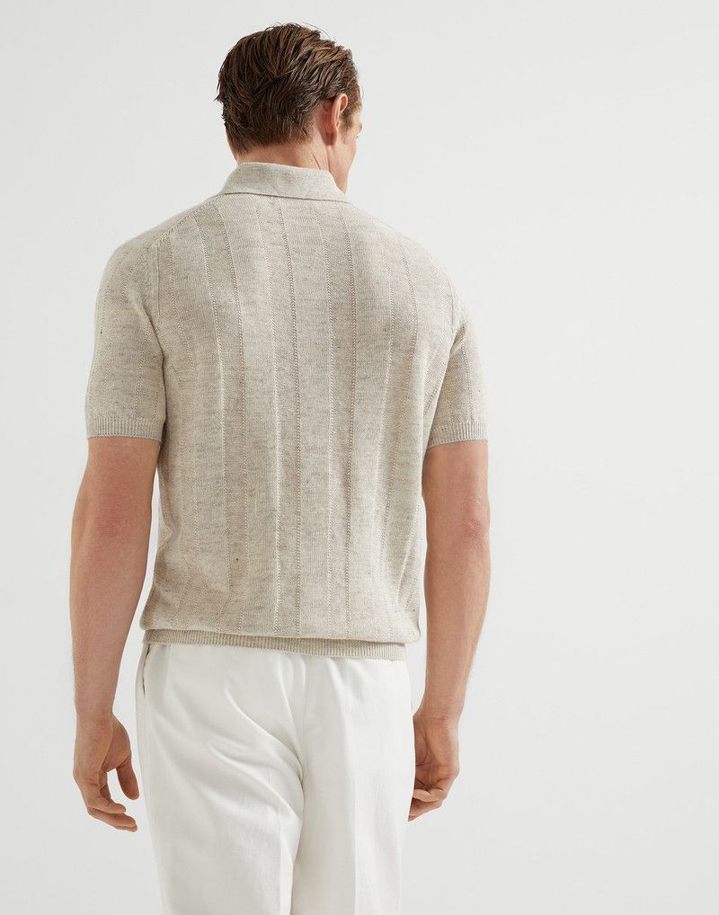 Brunello Cucinelli o1la1rc1a0326 Textured Rib Short Sleeve Knit Shirt in Beige Size US M / EU 48-50 / 2 - 2 Thumbnail
