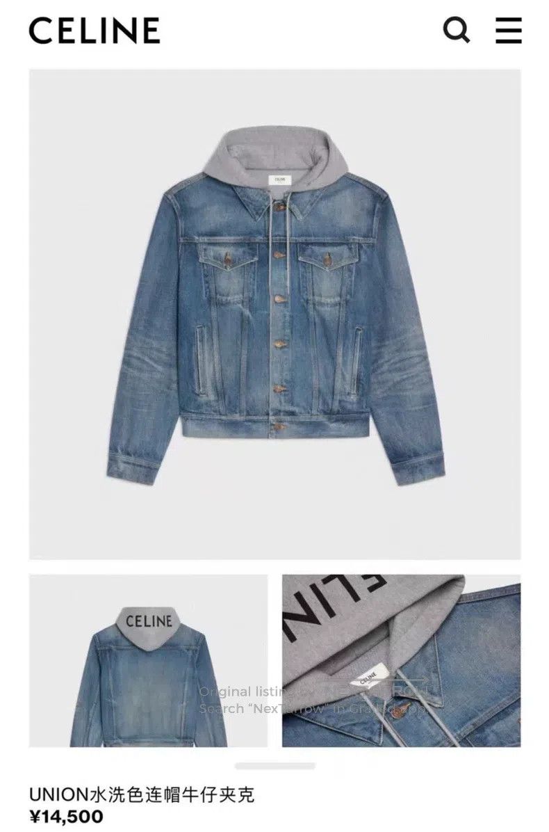 Celine CELINE Blue Washed Distressed Hooded Printed Denim Jacket Size US M / EU 48-50 / 2 - 9 Thumbnail