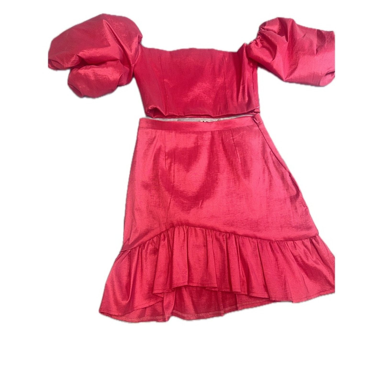IRAK IRA Pink Set Puff Sleeve Crop Top Ruffle Hem Skirt M Size M / US 6-8 / IT 42-44 - 3 Thumbnail