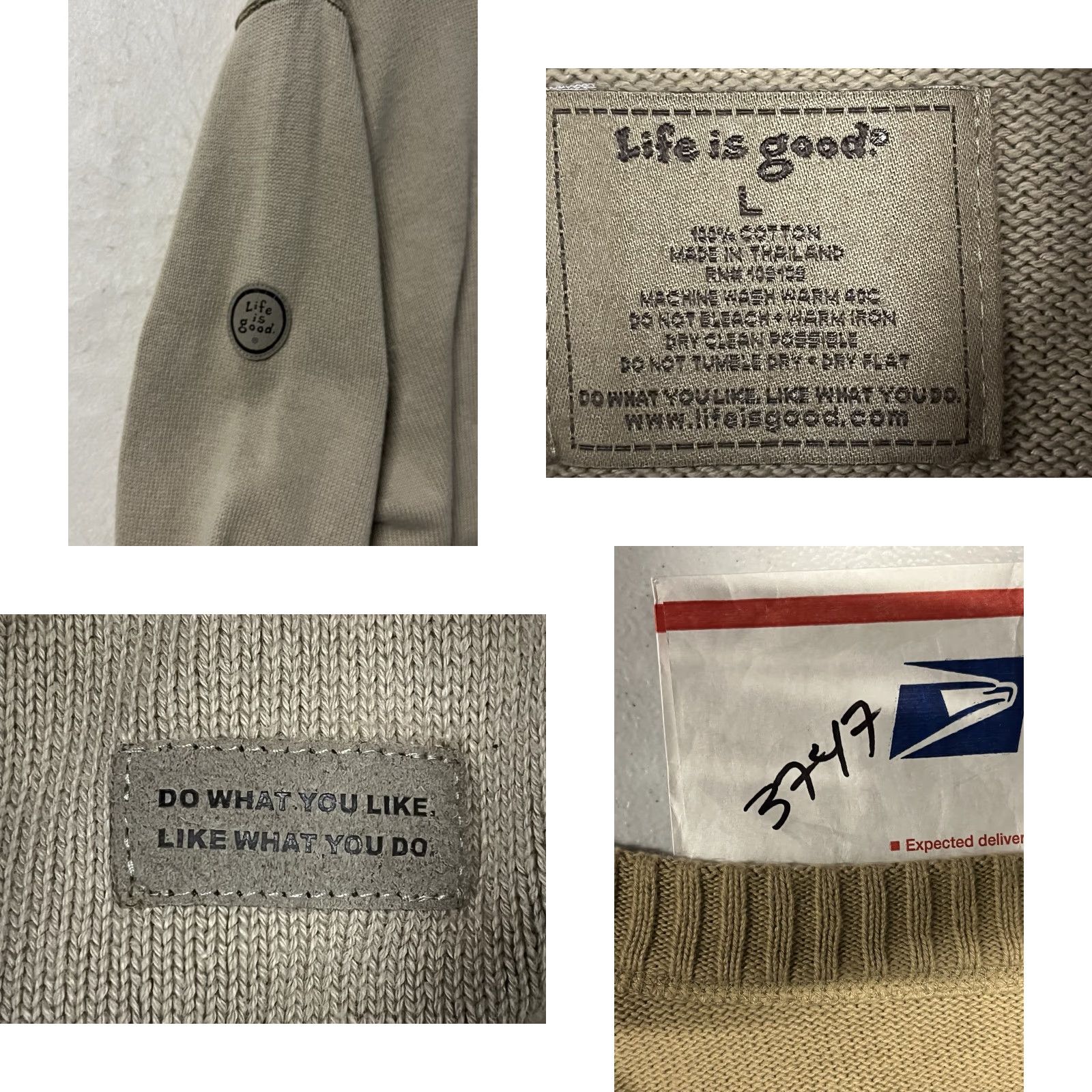 Life is Good Life is Good Beige Cotton Knitted Pullover Sweater Men L Crew Neck Size US L / EU 52-54 / 3 - 8 Thumbnail
